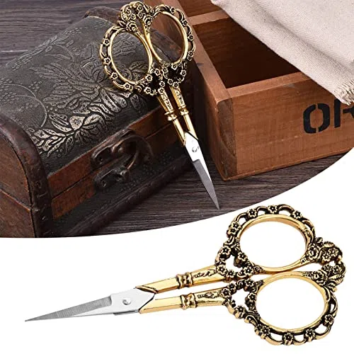 Tijeras de bordado, tijeras de sastre de acero inoxidable de alta calidad para costura, manualidades, álbumes de recortes, herramienta funcional decorativa con chapado en cobre oscuro