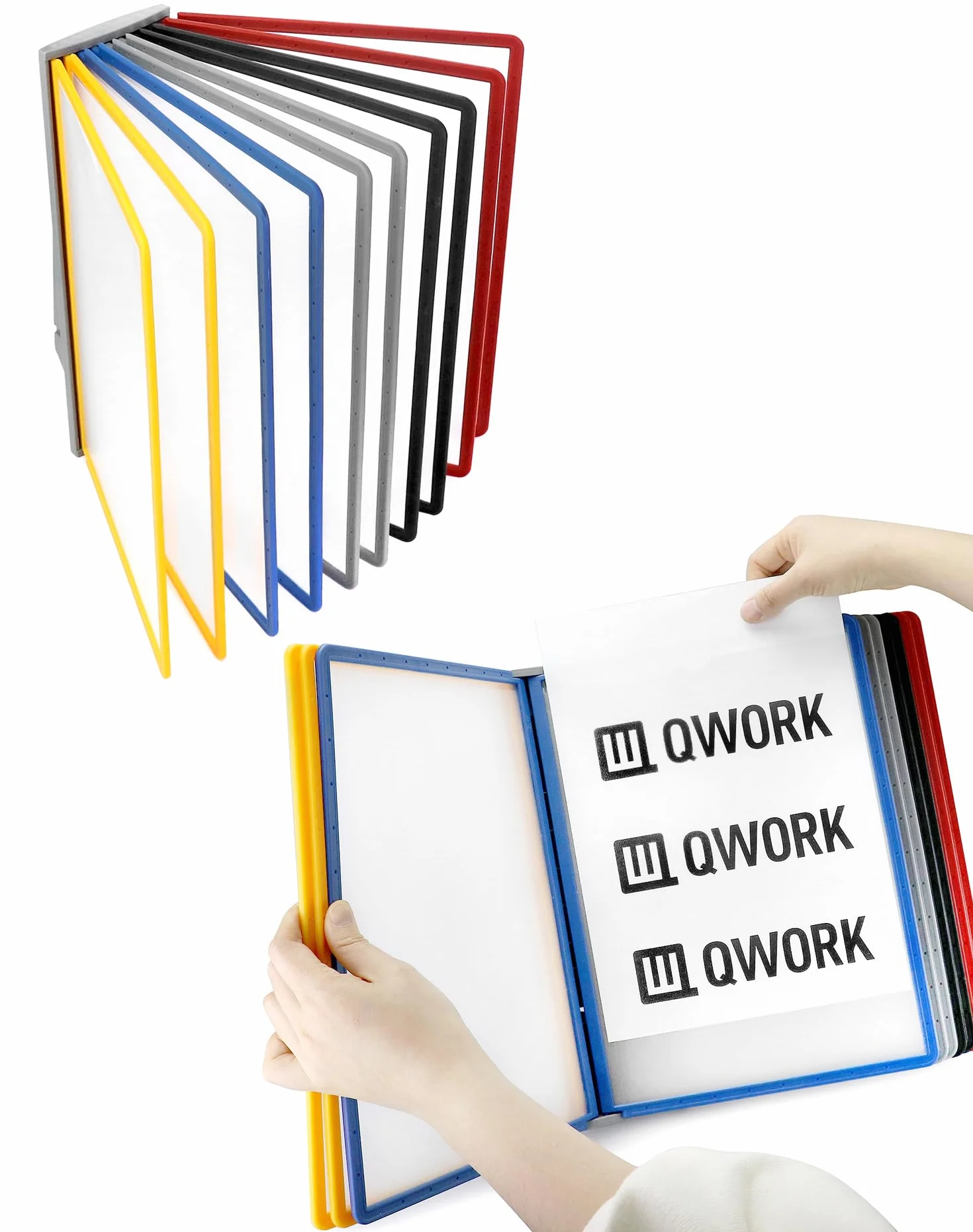 QWORK® Paquete de 2 Sistema de paneles de pared - 10 Paneles A4 Portadocumentos multicolor