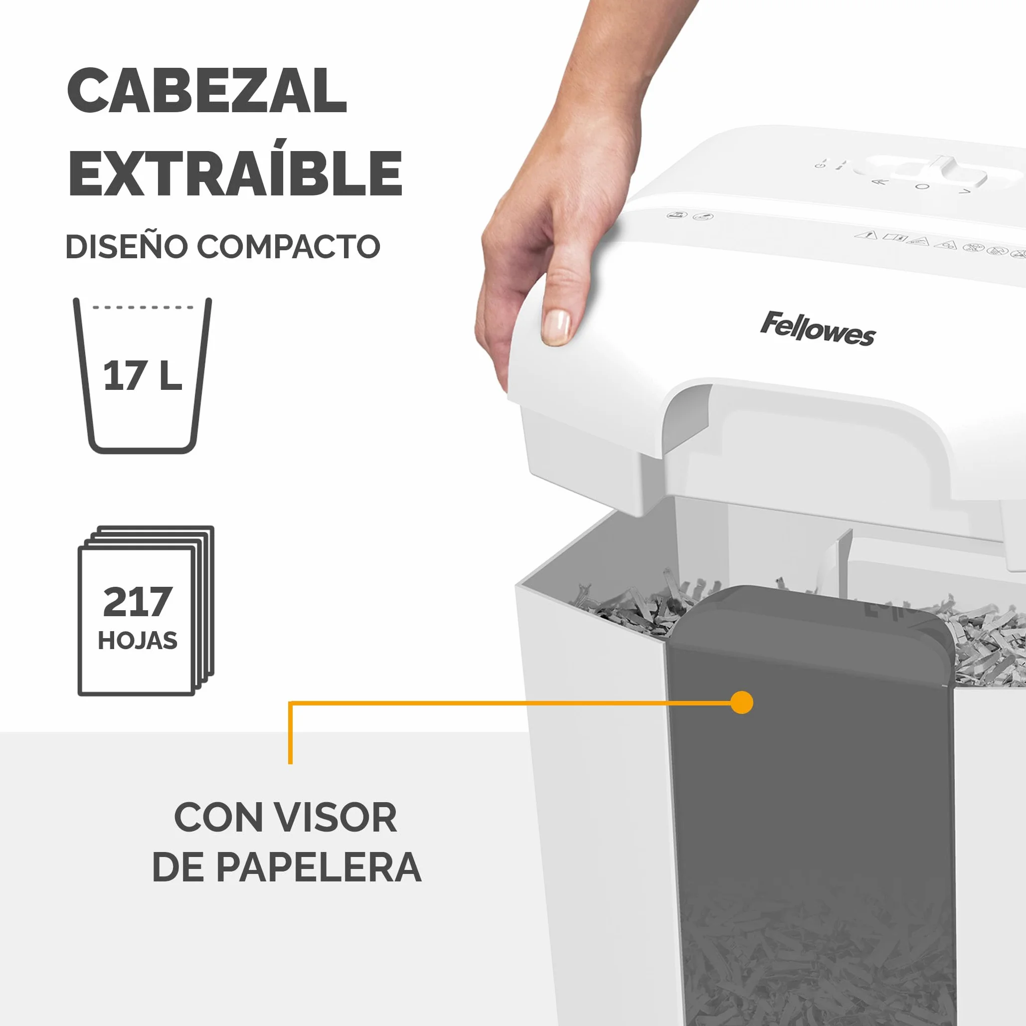 Fellowes Destructora FS-9C - Trituradora de Papel, Corte en partículas, destruye hasta 9 Hojas, Uso Personal, Papelera 17L - Seguridad DIN-P4, Bloqueo de Seguridad - Blanco