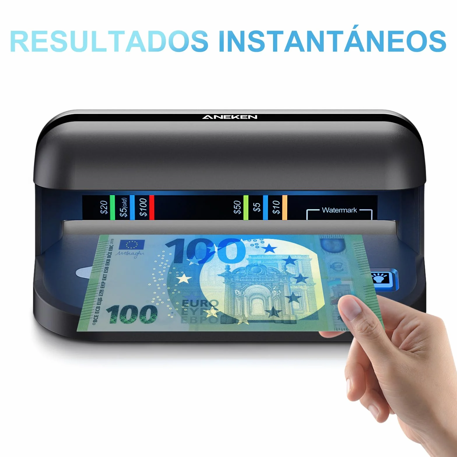 Detector de billetes falsos Aneken AL-17 con 2 lámparas UV LED de 1800 lúmenes, verificador de billetes UV para tarjetas y documentos de identificación, apto para euros y todas las divisas