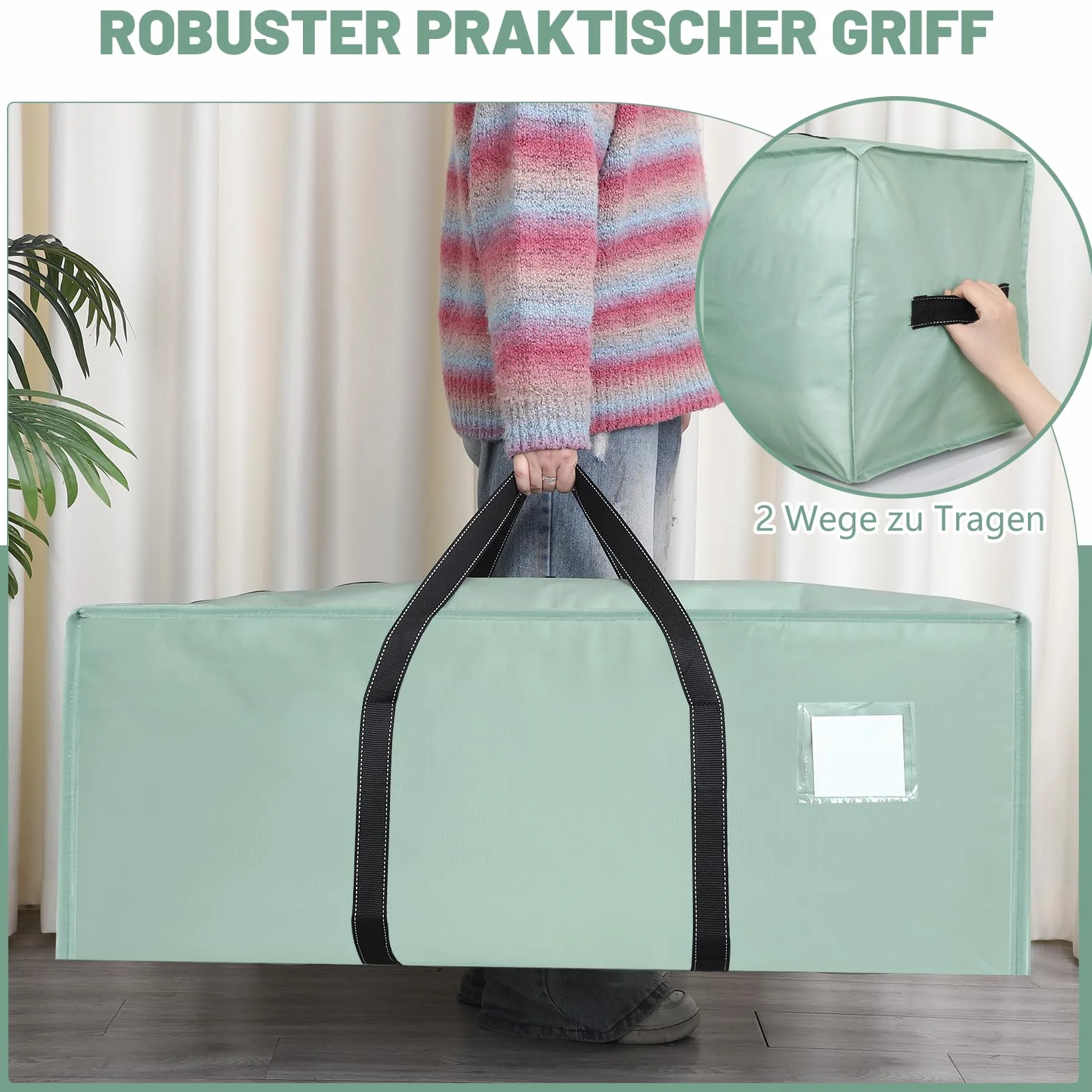 Dntorx 4 bolsas de almacenamiento de 120 L, resistentes al agua, cajas de mudanza, grandes con asa con cremallera, caja de almacenamiento plegable para mudanzas, camping, almacenaje ropa (verde