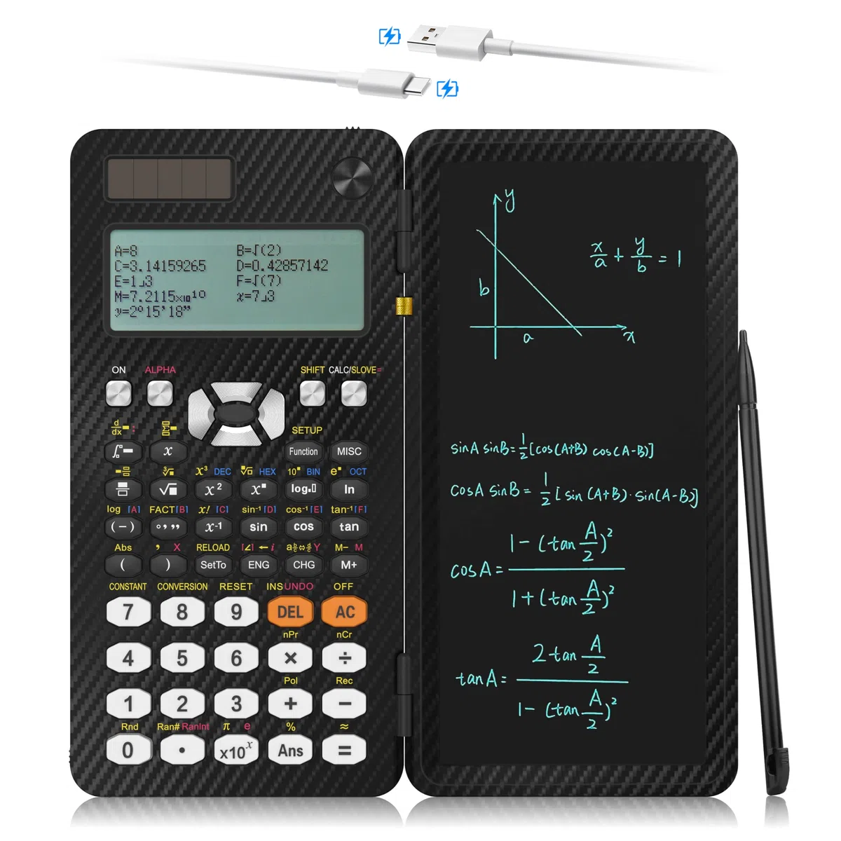 iPepul Calculadoras científicas, calculadora Solar Recargable Tipo C con 552 Funciones y Bloc de Notas, Suministros Escolares para Estudiantes de Secundaria y universitarios, 991EX (Negro)