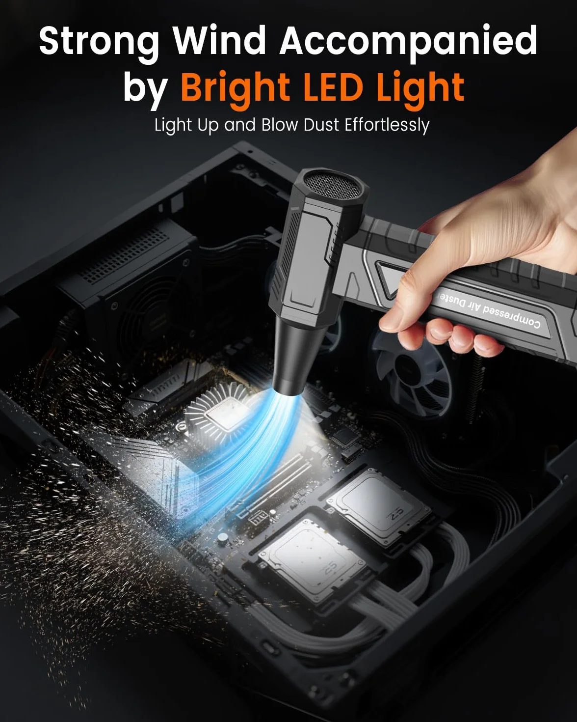 Soplador de Aire Potente 200000 RPM - Air Duster de 4 Etapas con Luz LED, Batería 6000 mAh, Aire Comprimido Limpieza PC, Teclado, Electrónica, Sustituto de Spray Aire Comprimido, W18, Negro