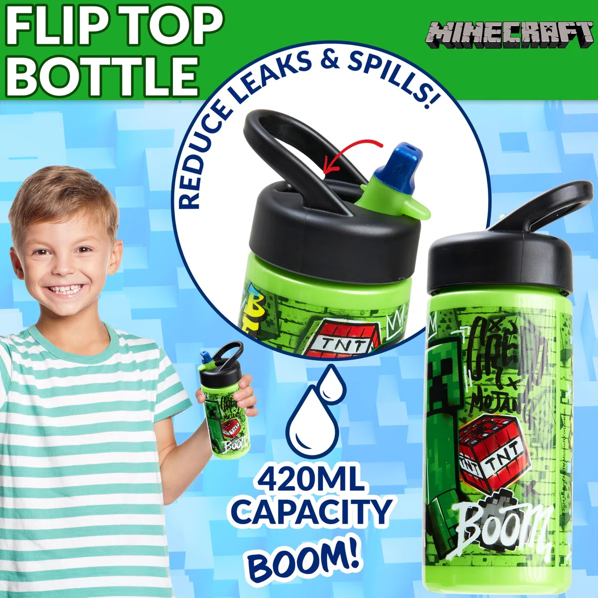 Minecraft Set de Bolsa de Almuerzo para Niños, 3 Piezas, Botella y Bolsa Fiambrera Infantil