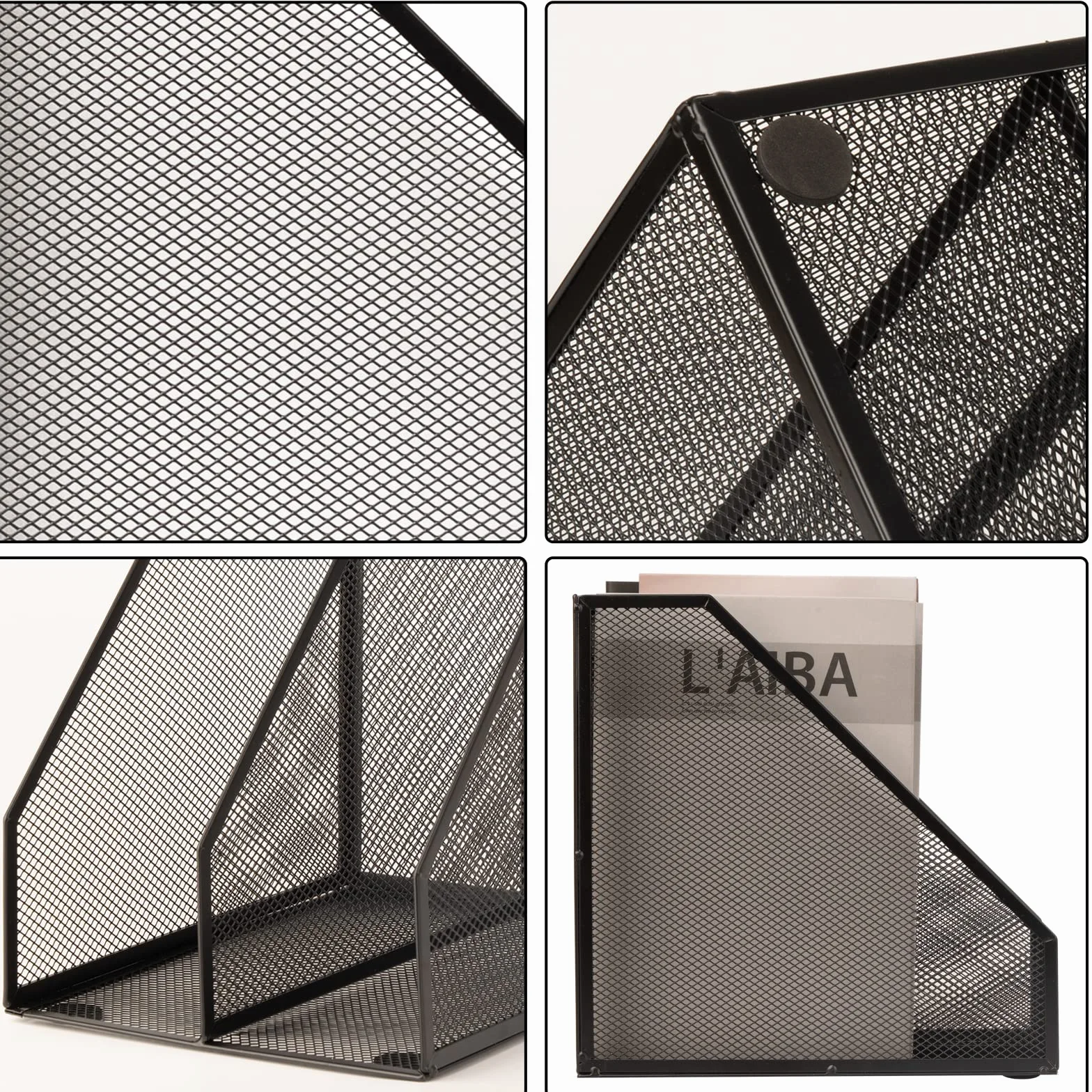Metal Wire File Organizer, Desktop Mesh Holder, Black, 2-Pack