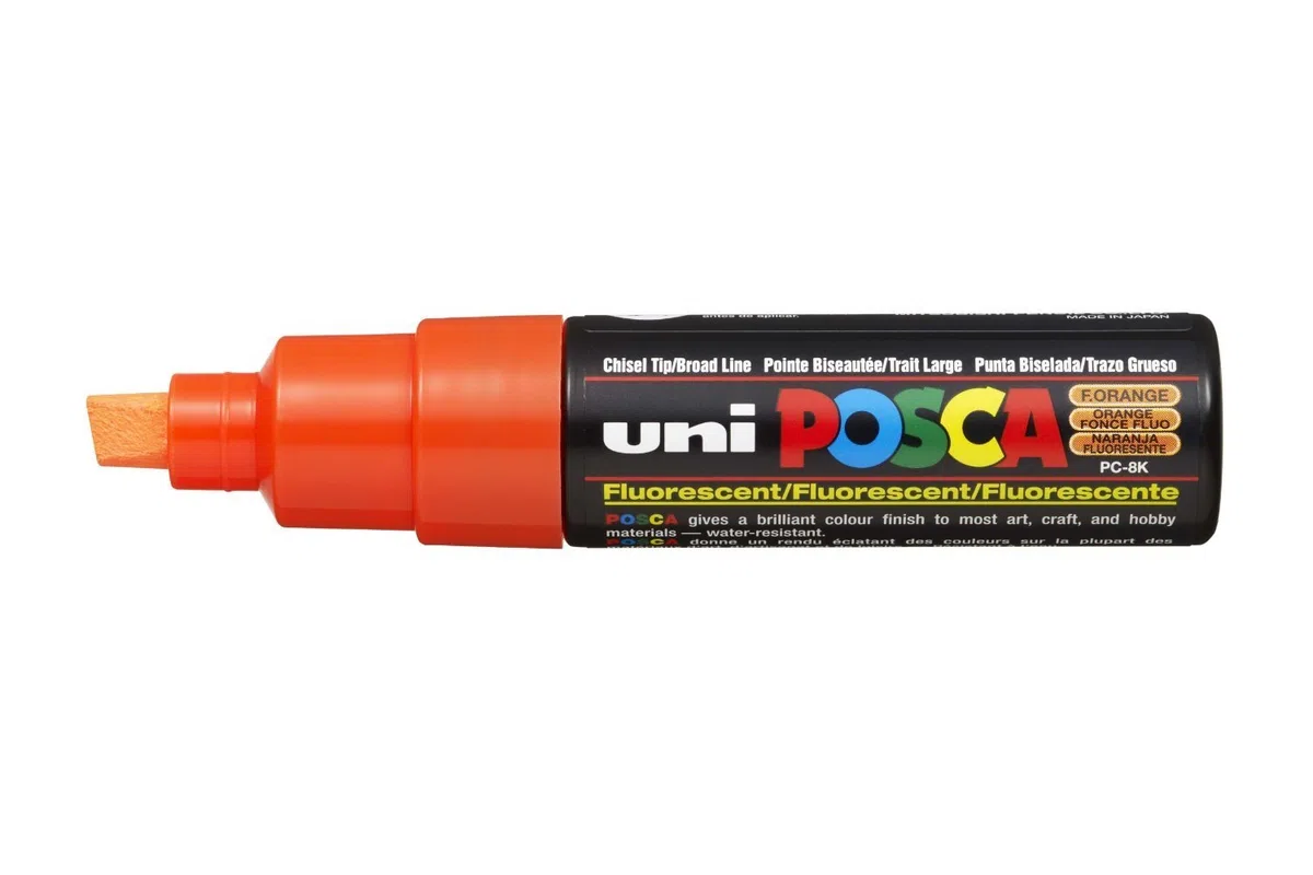 Posca Uni PC-8K Punta Plana Rotulador Pluma- Naranja Fluorescente (Box Of 6)