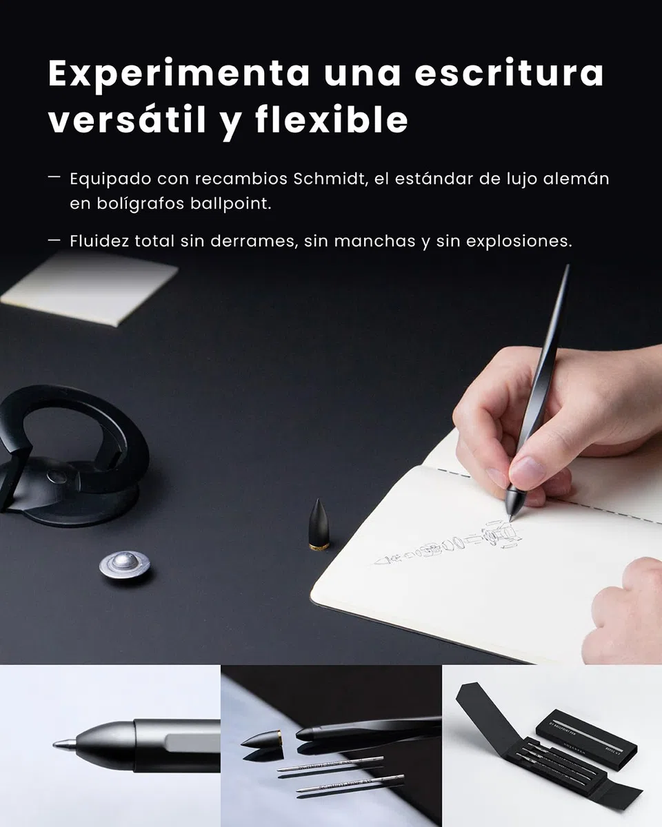 novium Hoverpen Interstellar Edition - Bolígrafo de lujo futurista hecho con aleaciones aeroespaciales, estética única, bolígrafo ejecutivo giratorio gratis, regalos para hombres y mujeres (negro
