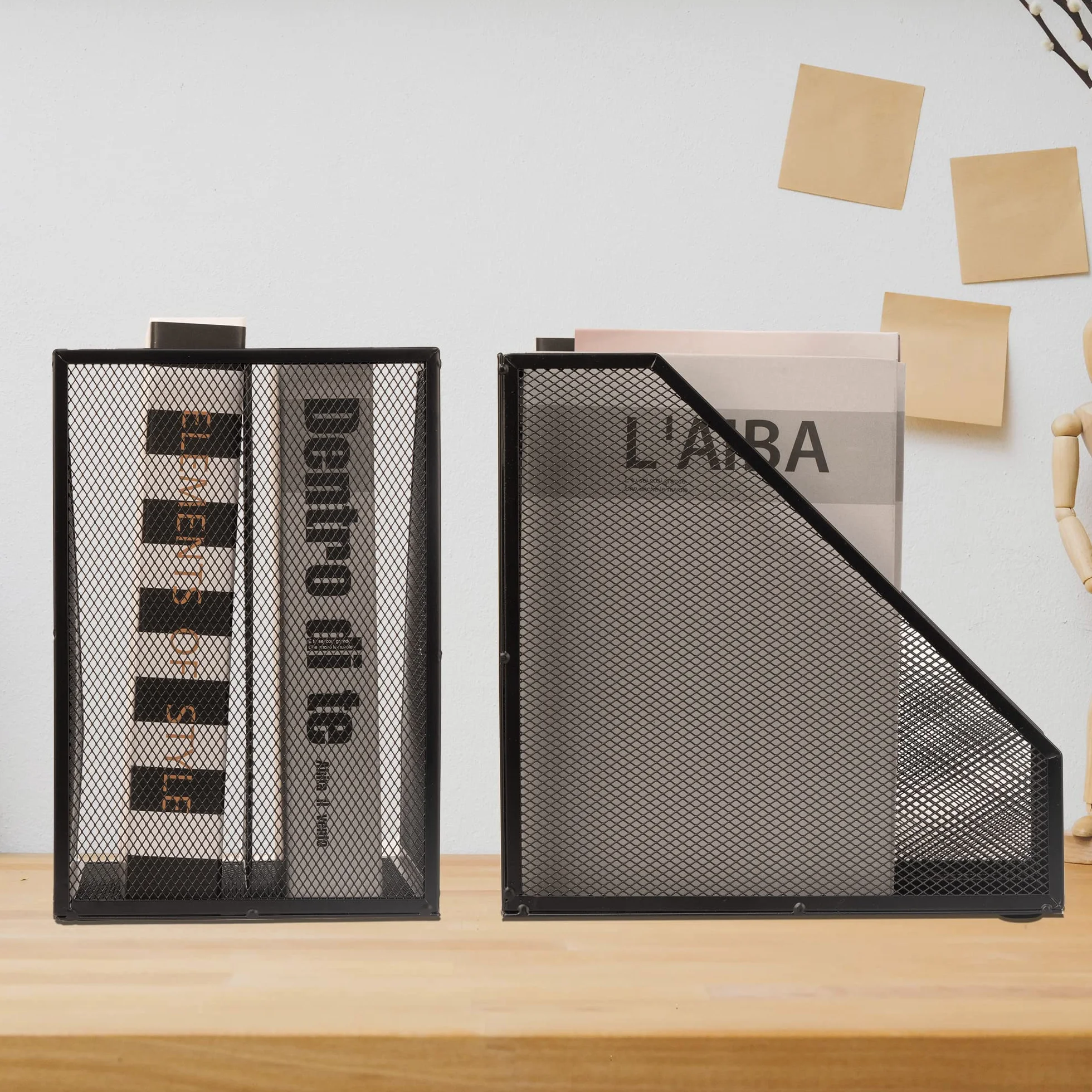 Metal Wire File Organizer, Desktop Mesh Holder, Black, 2-Pack