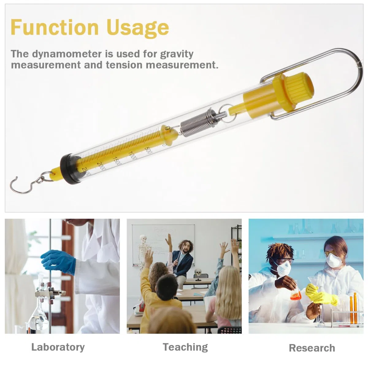 Báscula de resorte de plástico, 2,5 kg, portátil, para colgar, Newton, medidor de fuerza, con gancho para profesores, estudiantes, laboratorios, 4 unidades