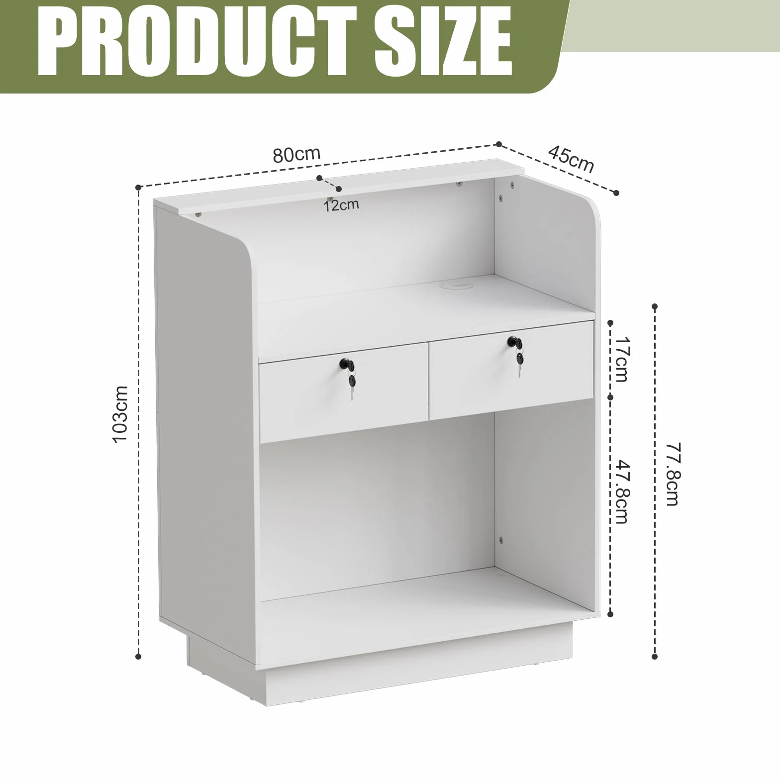 MSFE Mueble Recepción con LED, Mostrador Pequeño 103x80x45cm con Estantes Ajustables y Cajón con Cerradura