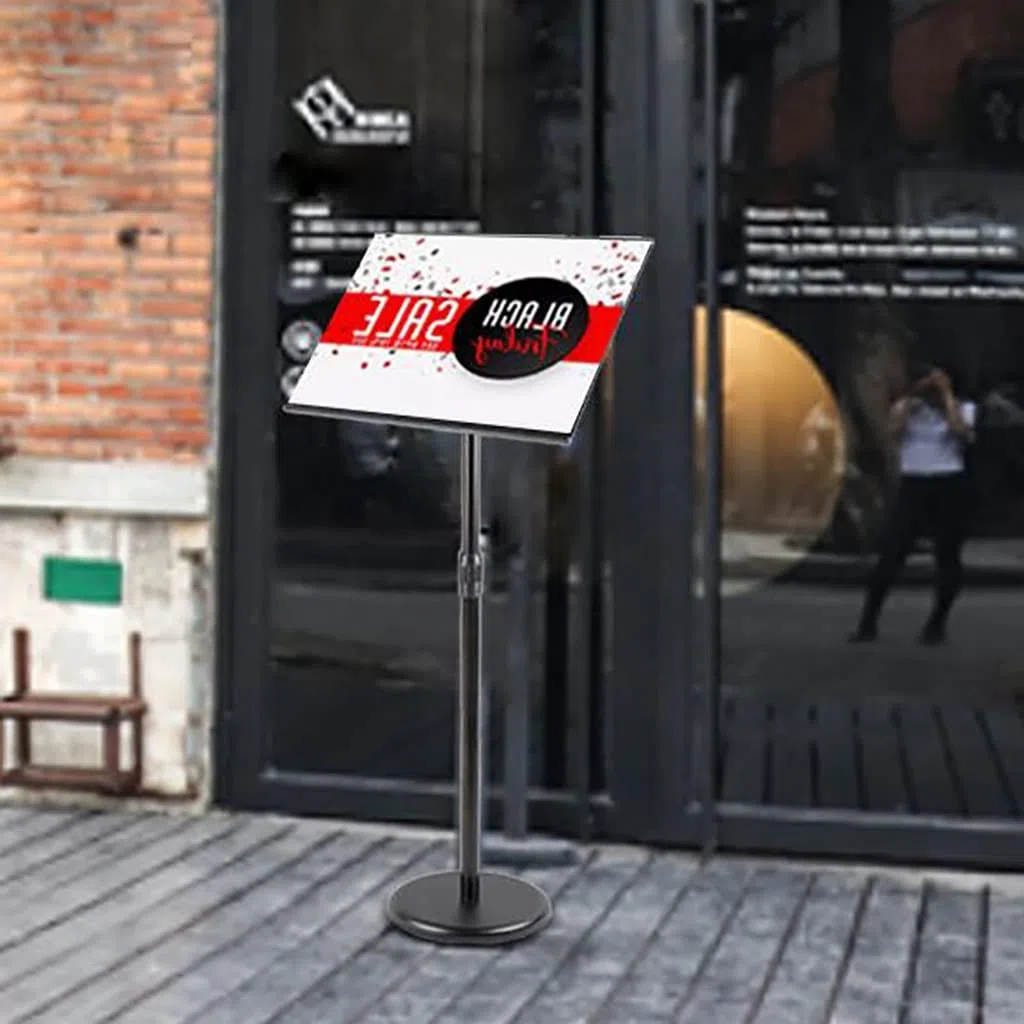 Soporte de pie ajustable para carteles y menús, exhibición de pedestal de aluminio resistente con opciones de visión horizontal y vertical