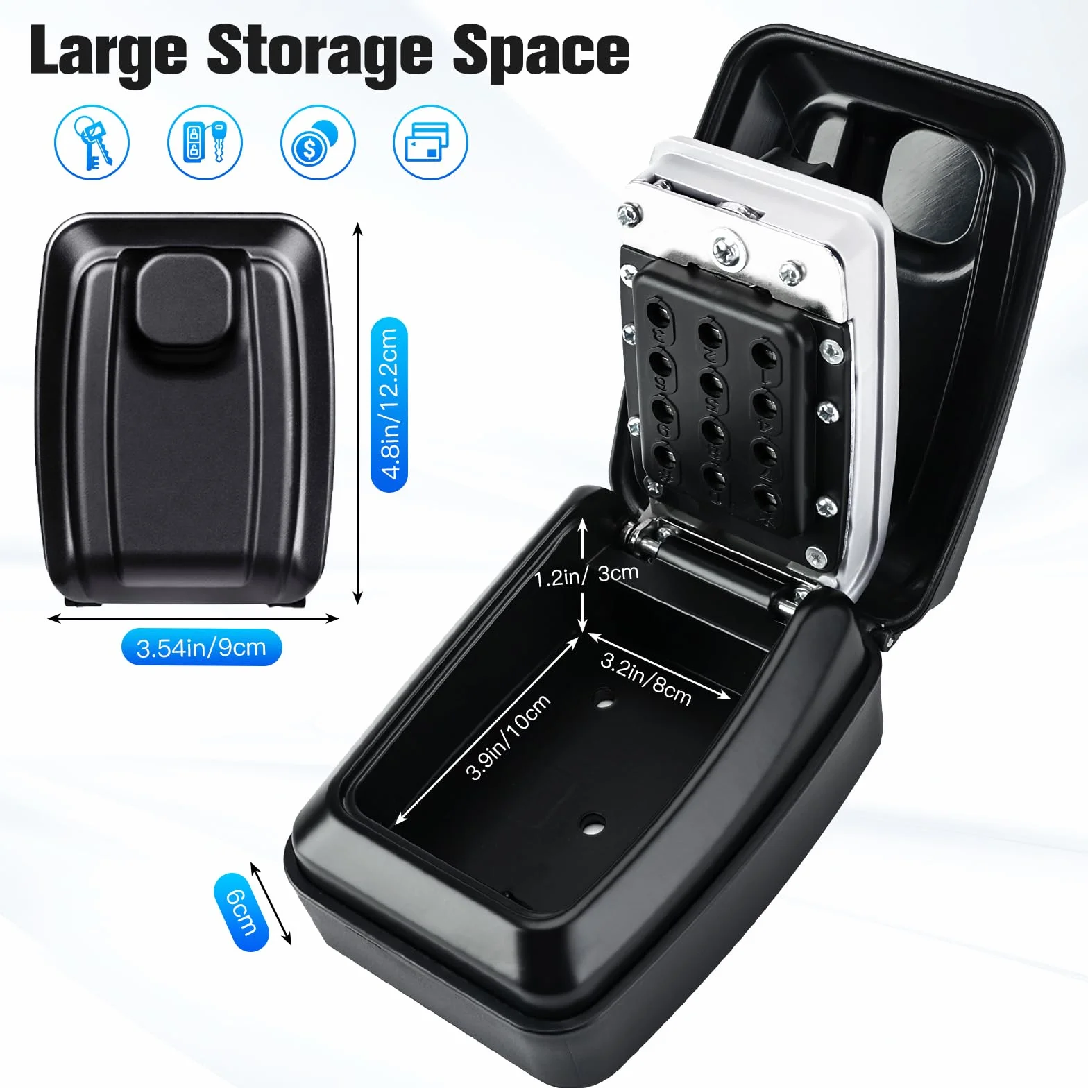 PAIRIER Caja Fuerte para Llaves Grande de Combinación 12 Dígitos Impermeable para Casa, Garaje, Oficina y Escuela