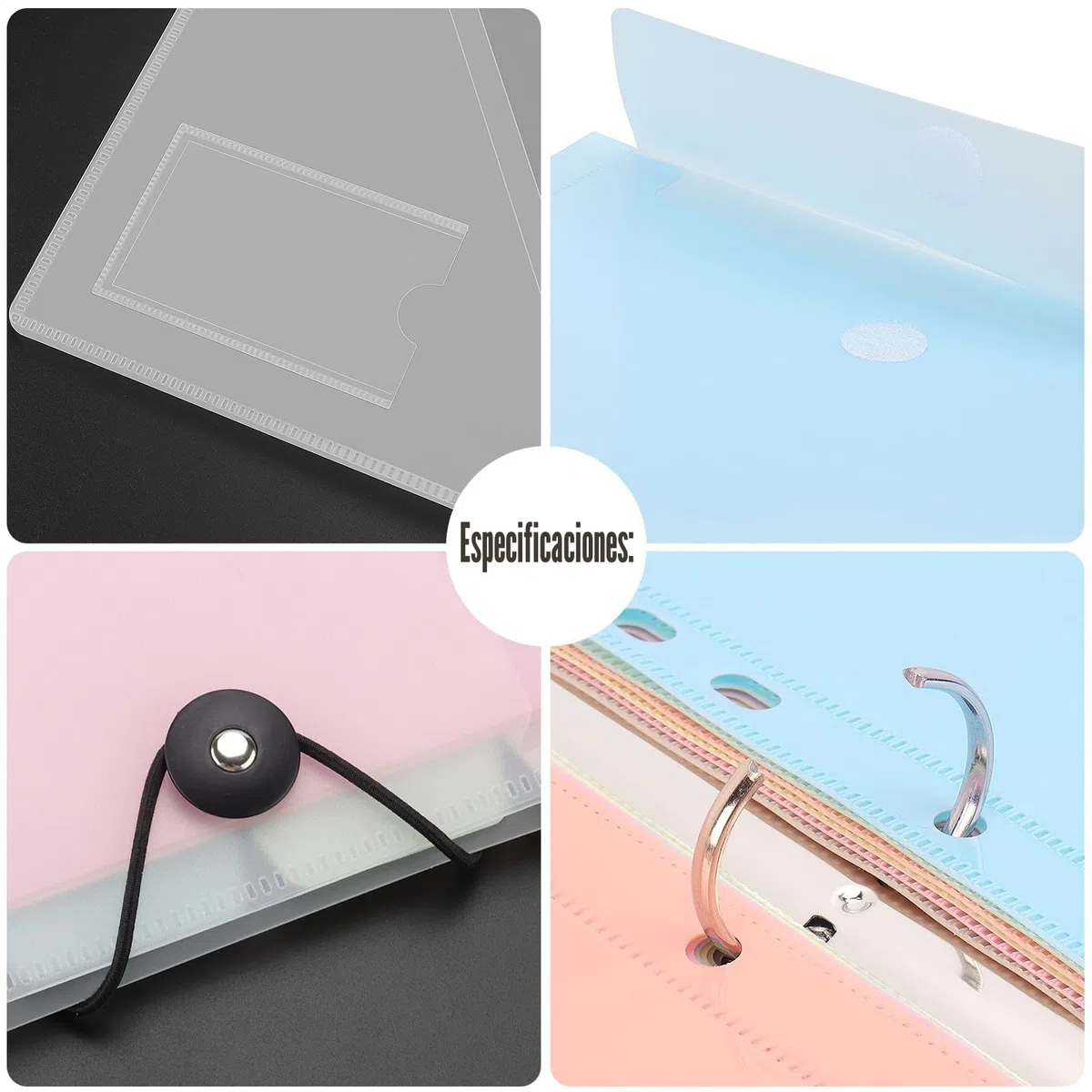 Uquelic Carpeta 3 Anillas A4– Carpetas Archivadoras con 12 Fundas Plástico A4 para Organizar y Archivar Documentos (Macarrón Transparente)