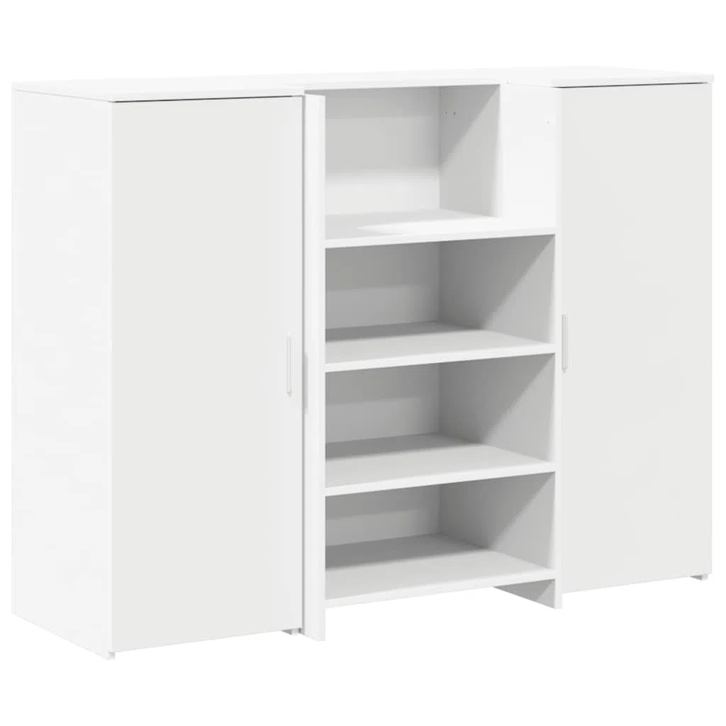 Barra de recepción blanca, mostrador con espacio de almacenamiento para oficina, práctica y recepción, de material de madera resistente, 135 x 50 x 103,5 cm, moderno vestíbulo para entrada y