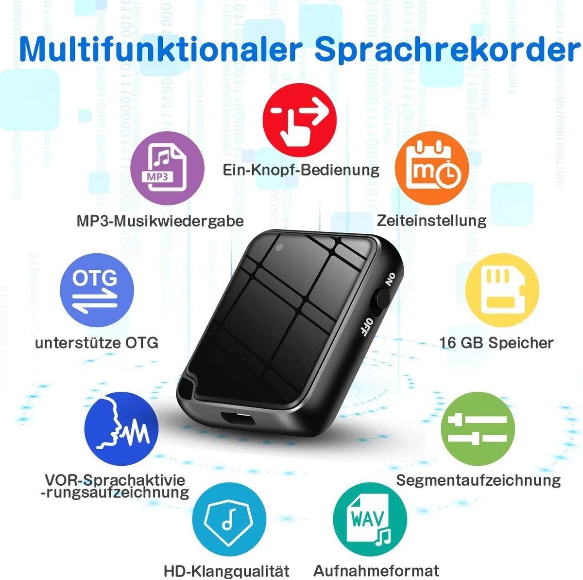 Mini grabadora de voz con activación de voz y reducción de ruido, grabación USB con un solo toque, MP3, grabadora de voz de 16 GB para conferencias, reuniones