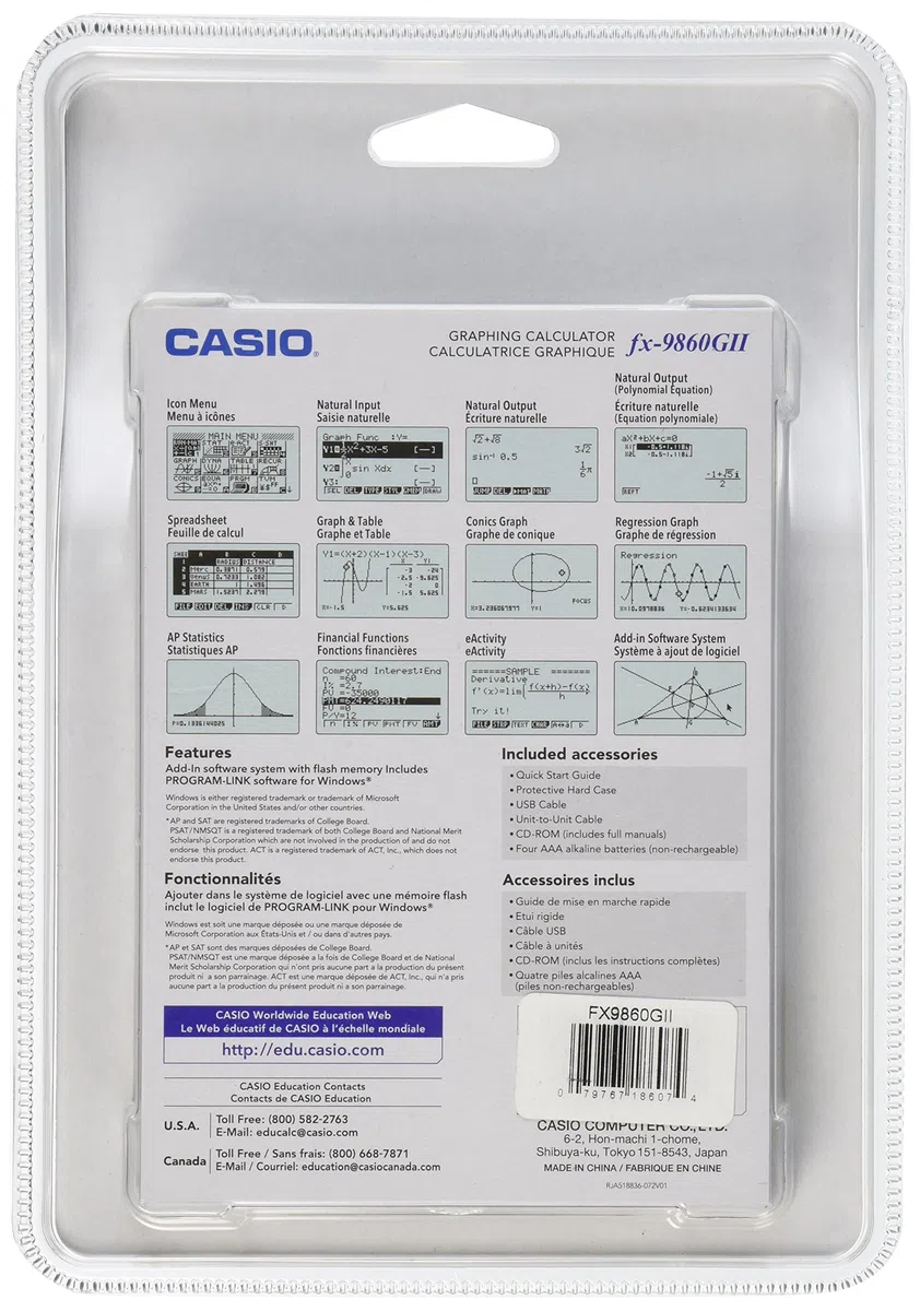 Casio FX-9860GII - Calculadora (Escritorio, Batería, Graphing calculator, Plata, De plástico, Botones)