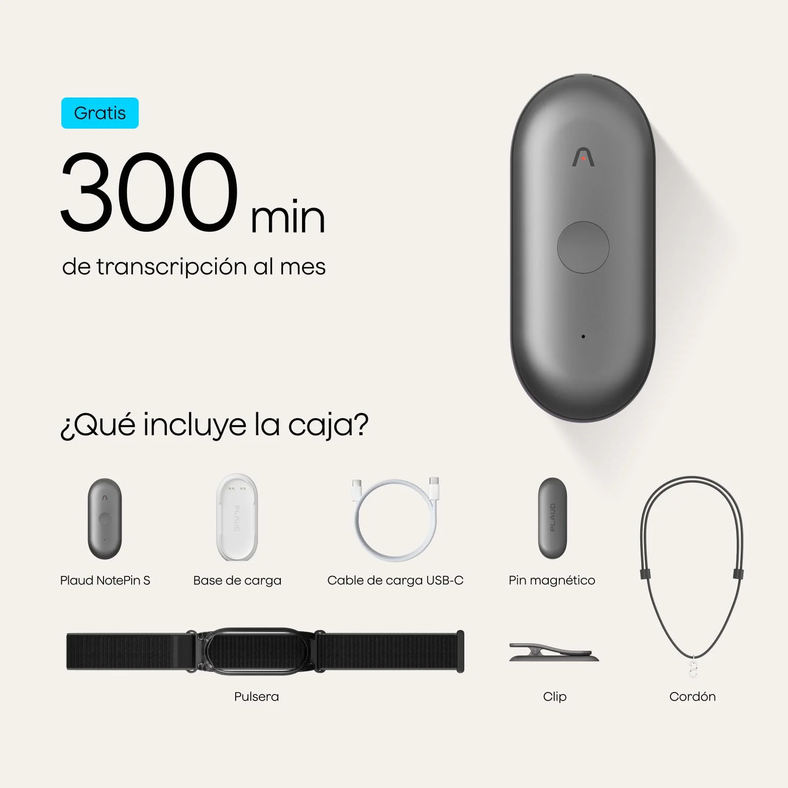 Plaud NotePin S Grabadora de Voz IA con Transcripción y Resúmenes para Reuniones