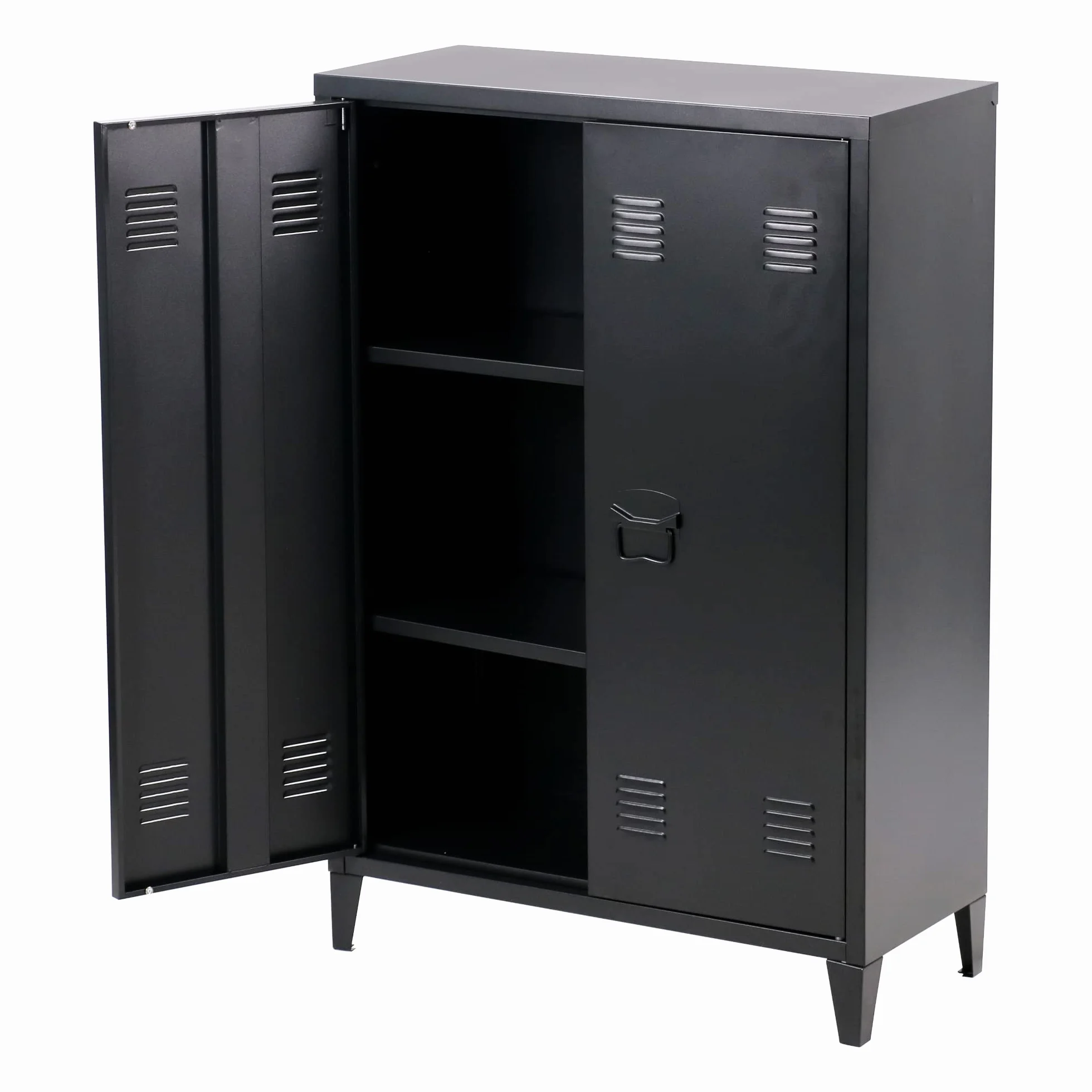 [en.casa] Armario Metálico de Oficina con Cerraduras Magnéticas Mueble Organizador con 2 Estantes Regulables Ventilación Óptima Acero 110 x 75 x 33 cm Negro