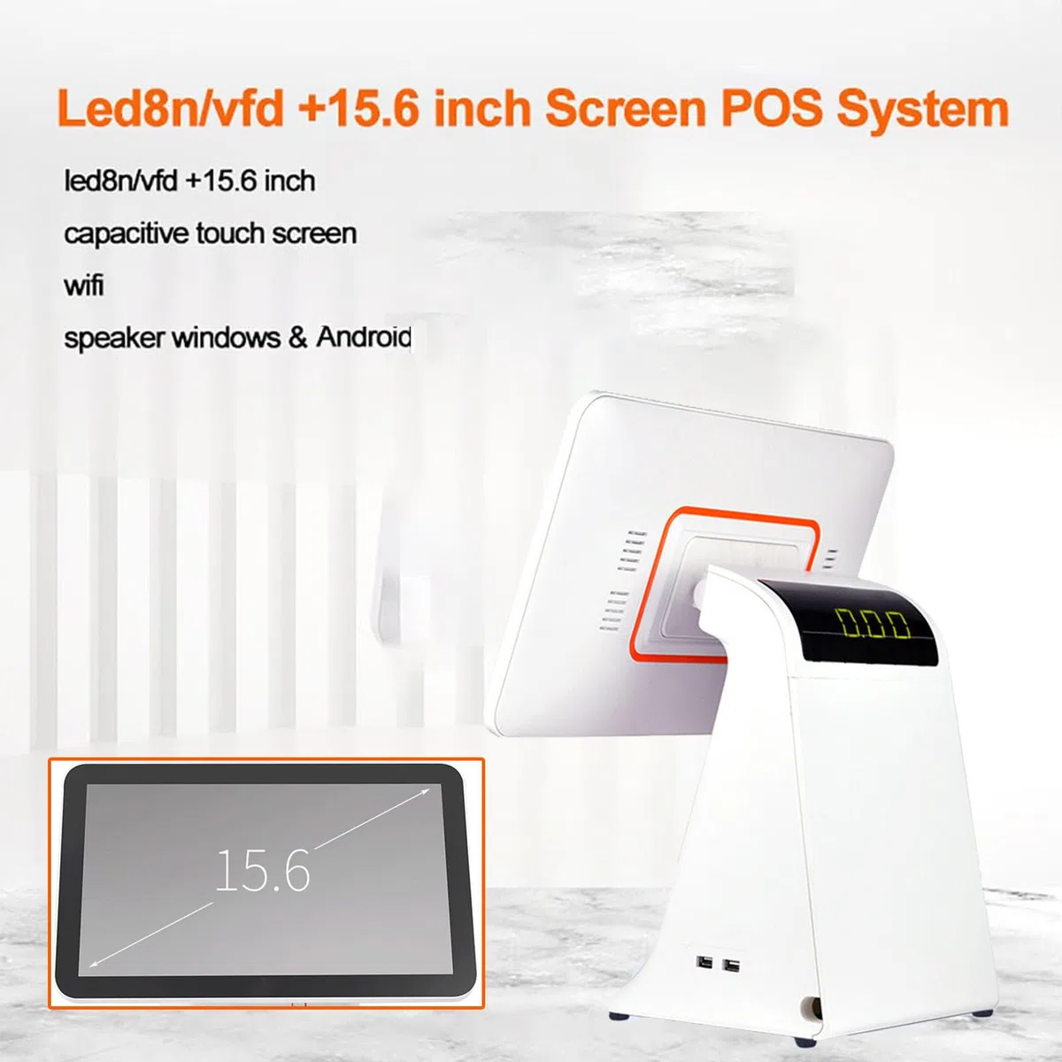Tpv Todo En Uno, Monitor De Caja Registradora Tpv Todo En Uno De 15.6", Pantalla Táctil De 15.6", 8 GB De Ram, Ssd De 128 GB, para Pequeños Negocios Y Restaurantes White
