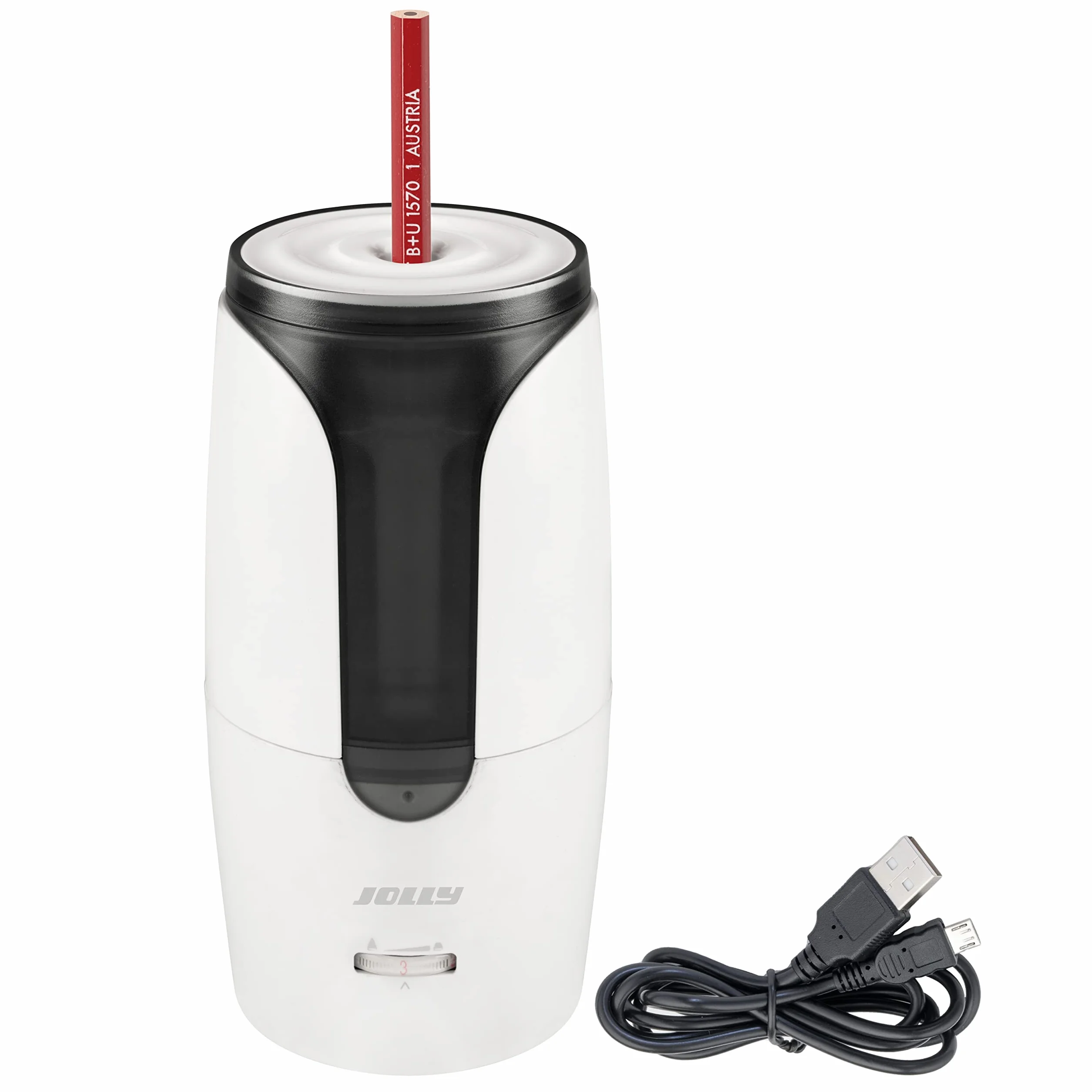 Sacapuntas eléctrico JOLLY Herbert Sacapuntas eléctrico grande para todos los lápices, también para lápices finos de artista y lápices a todo color con auto-stop blanco, incl. cable de carga