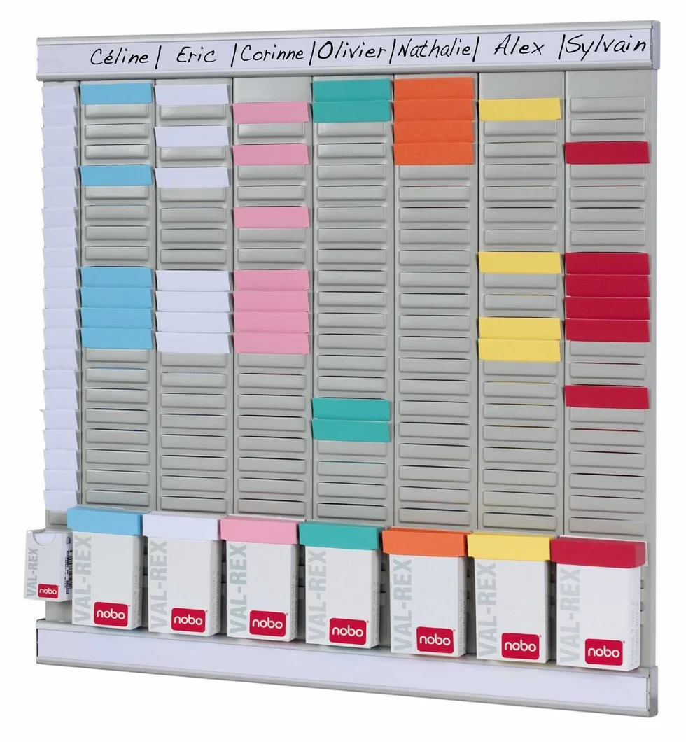 Nobo Kit Planificador de Pared para Tarjetas T, Oficina, 7 Columnas y 24 Ranuras Tamaño 2,