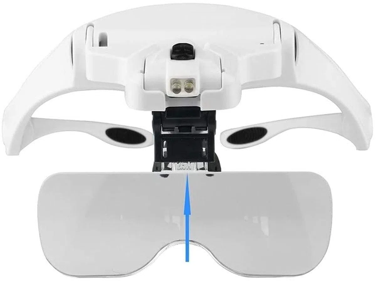 Lupa de Diadema, Gafas de Aumento con luz para la Cabeza, Lupa de Diadema con 5 Lentes de 1.0X a 3.5X con Soporte Ajustable y 2 Luces, Herramienta de Aumento para Lectura de Joyas.
