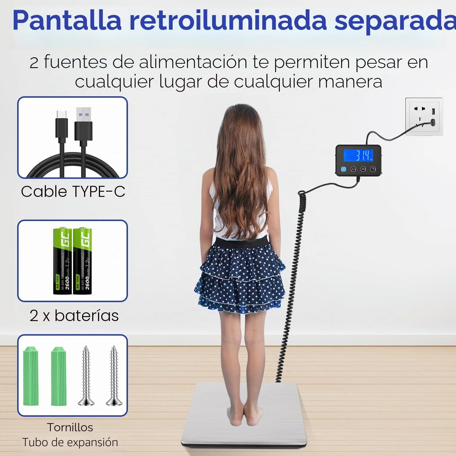 Báscula Digital 50g-200kg Balanza Postal con Función de Retención y Tara, Plataforma de Acero Inoxidable, Pantalla LCD