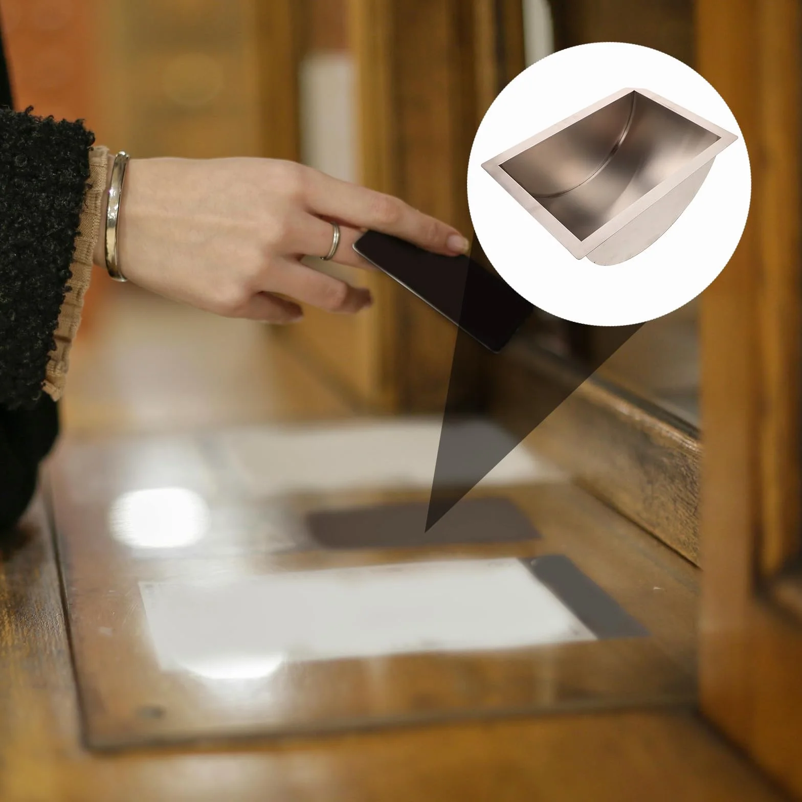 Abaodam Bandeja Organizadora de Dinero Diseño Ergonómico para Caja Registradora y Uso Versátil de Acero Inoxidable Adecuado para Ventanillas de Hospital y