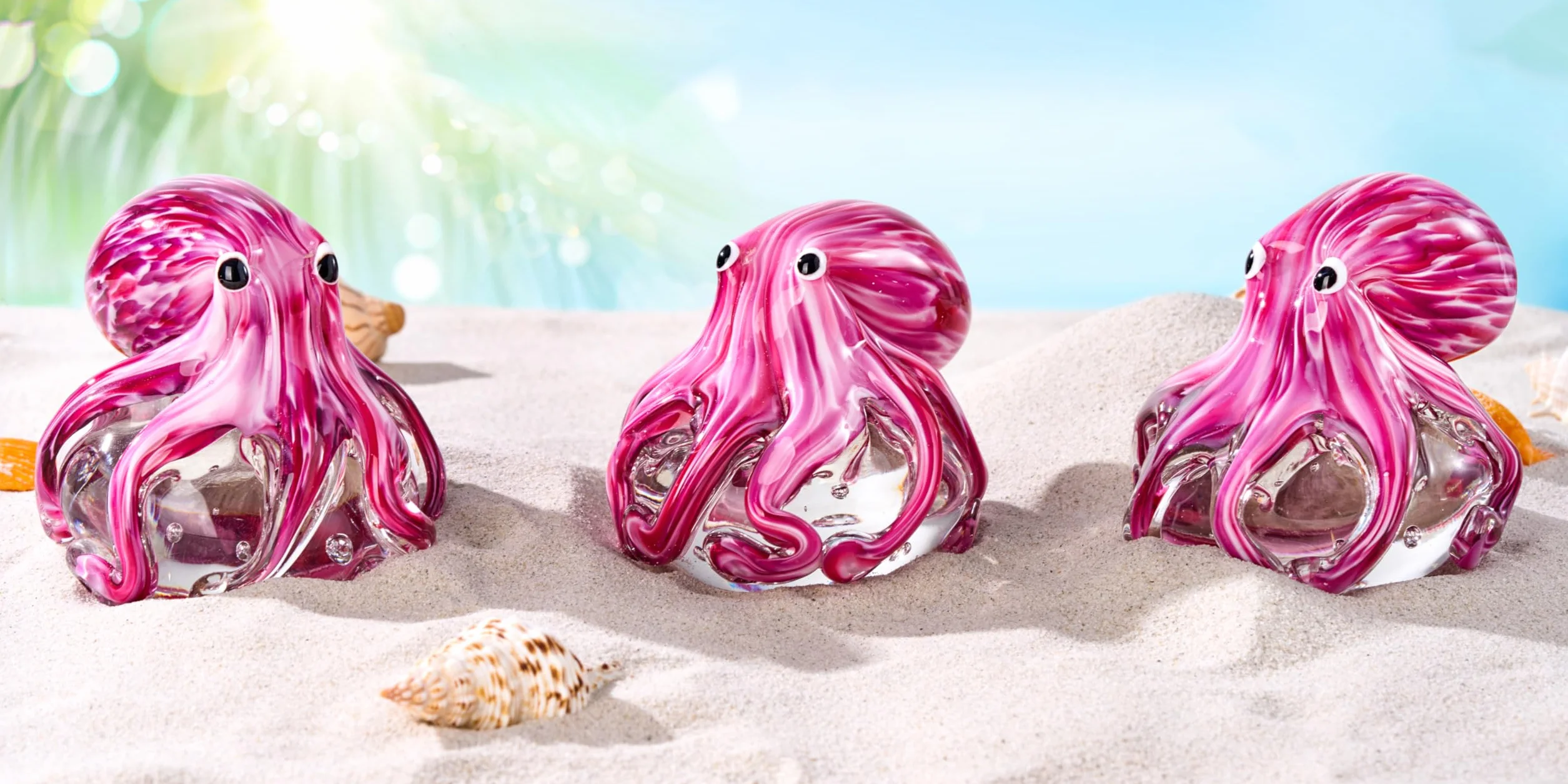 EUSTUMA Figura Decorativa de Pulpo de Vidrio Soplado a Mano, Adorno de Animales Marinos para Acuario, Regalo de Cumpleaños, Pisapapeles de Cristal