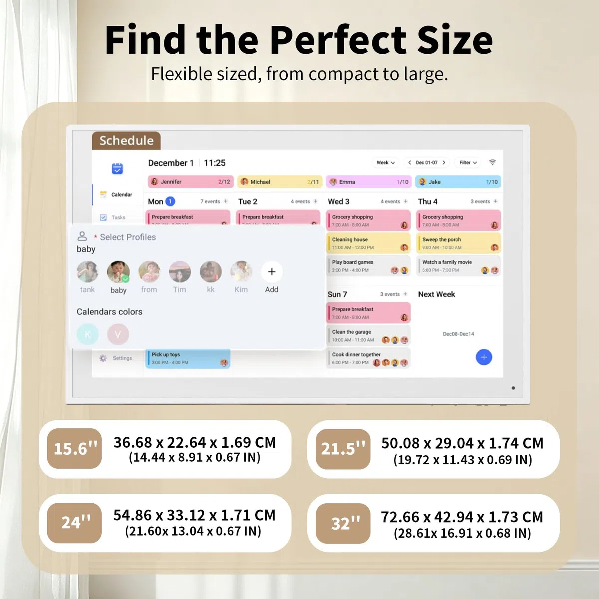 MIAOXIAOLONG 15.6"/21.5"/24"/32" Calendario Digital Y Tablero De Tareas, Pantalla Táctil HD 1080p, Planificador Familiar Inteligente,Montable En Pared O Escritorio para Organización Fluida 32''