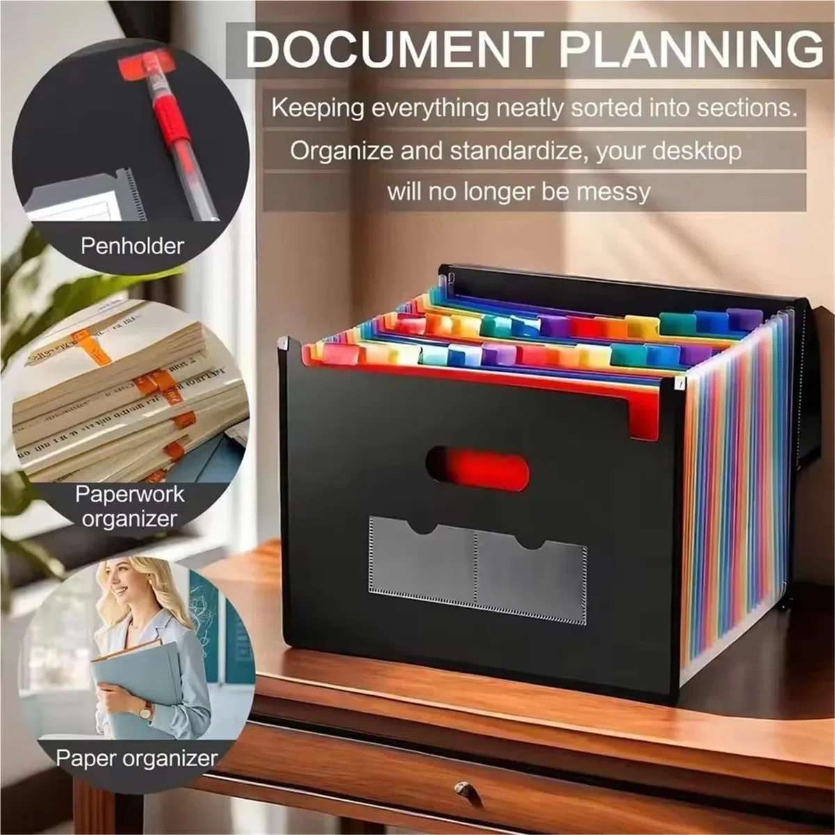 Carpeta expansible, Carpeta de Archivos de acordeón 13/25 Bolsillos Organizador expandible Negro for Almacenamiento de Documentos de Oficina(25 Grids)