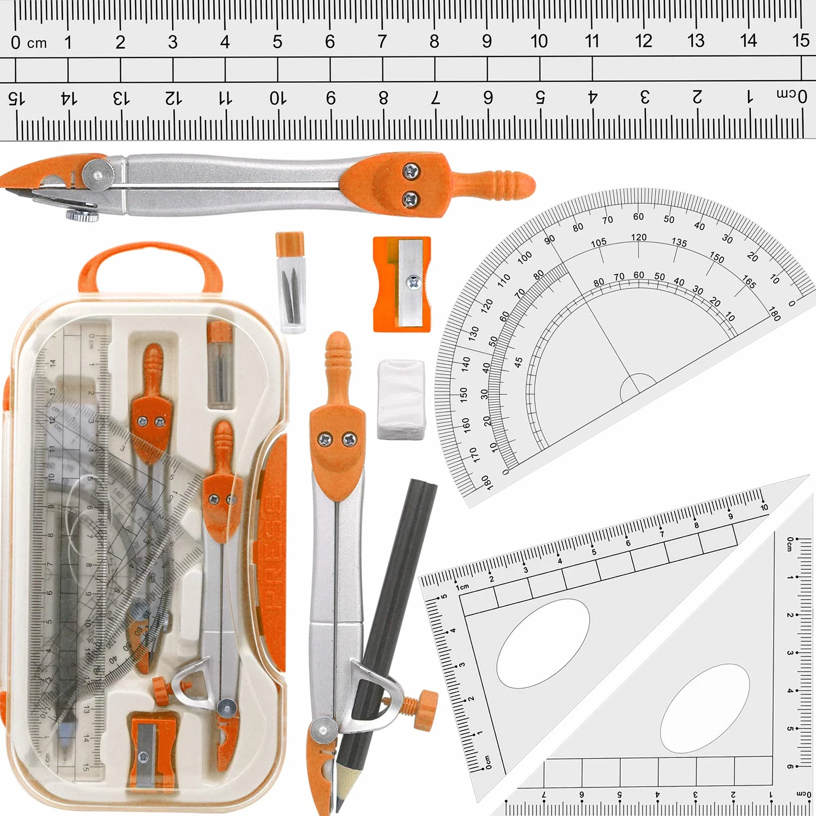 Akuoly Geometría Compases Matemáticas para estudiantes con transportador en estuche de transporte