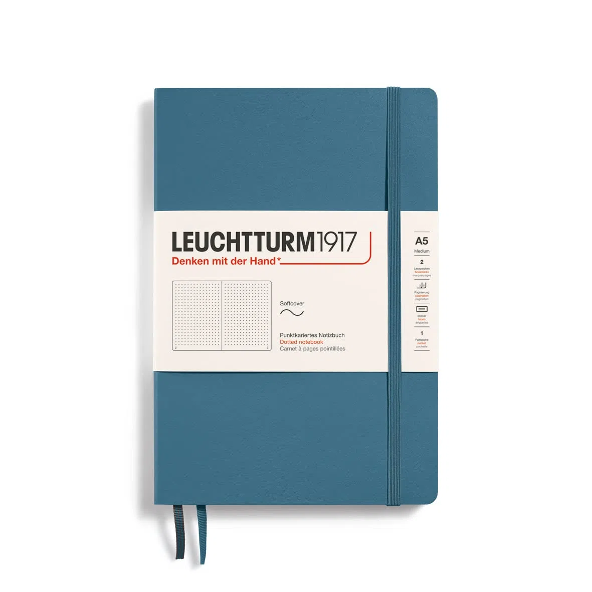 LEUCHTTURM1917 363399 Libreta Medium (A5) 145 x 210 mm, Tapa Blanda, 123 páginas numeradas, Stone Blue, Puntos