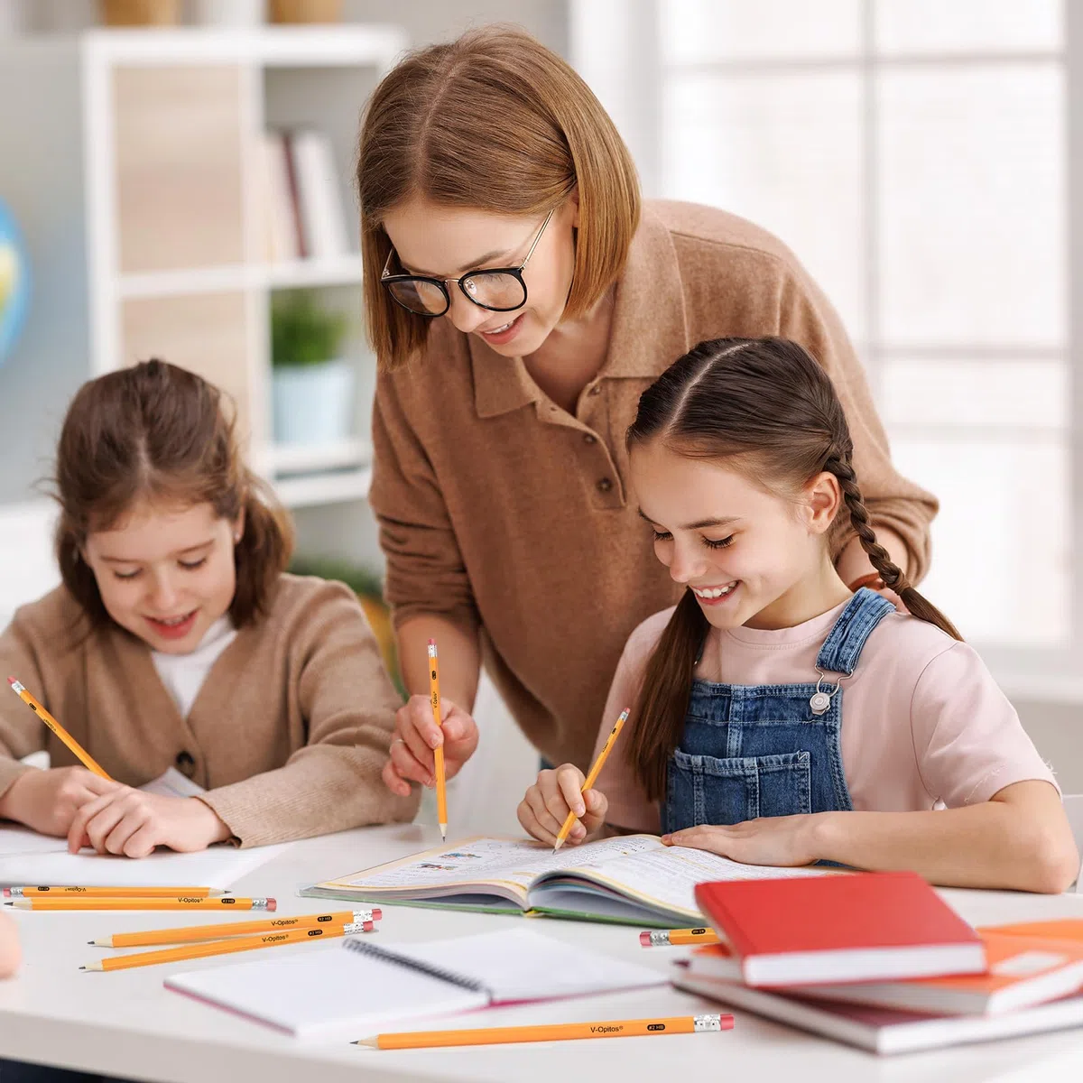 V-Opitos Lápices HB #2 con carcasa de madera, paquete de 50 lápices preafilados con borradores superiores, lápices amarillos a granel para suministros de profesores escolares, escritura, dibujo y