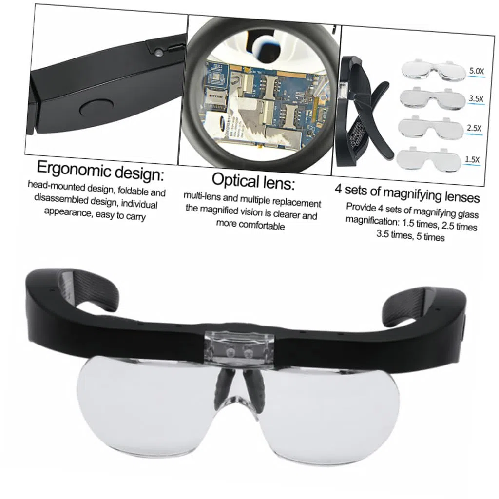 VILLCASE Gafas con Luces Lupas De Joyería Lupa para La Cabeza Lupa de Carga USB Lupa de Mano con Luz Led Joyeros Lupa de Ojo Lupa para Cerrar El Reloj de Trabajo Joyería de Punto de Cruz