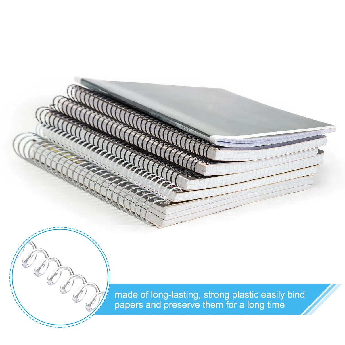 PATIKIL 100pcs 8mm Bobinas de Encuadernación en Espiral de Plástico, 40 Hojas, Paso 4:1, 48 Agujero Lomo de Encuadernación de Hojas Sueltas para Cuaderno Archivos DIY Oficina, Transparente