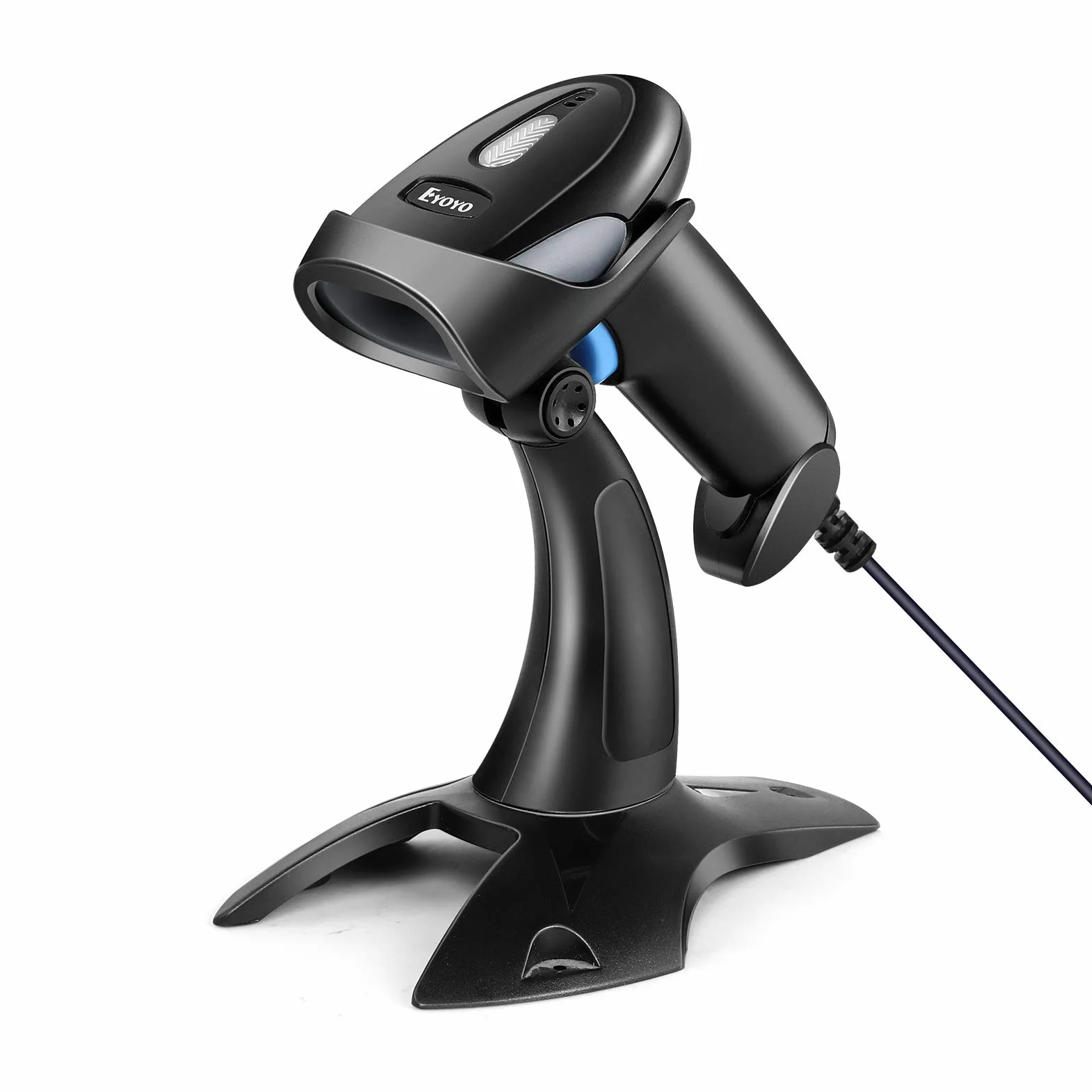 Eyoyo Escáner de códigos de Barras 1D 2D QR con Soporte, escáner de Cable USB portátil para gestión de inventarios, código de Barras portátil/Lector de códigos QR, escáner de detección automática