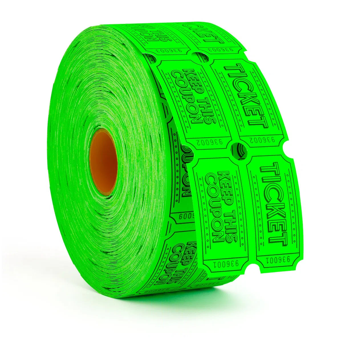 1000 boletos de rifa de doble rollo | Entradas para eventos, bebidas, 50/50, carnaval, aula (verde fluorescente)