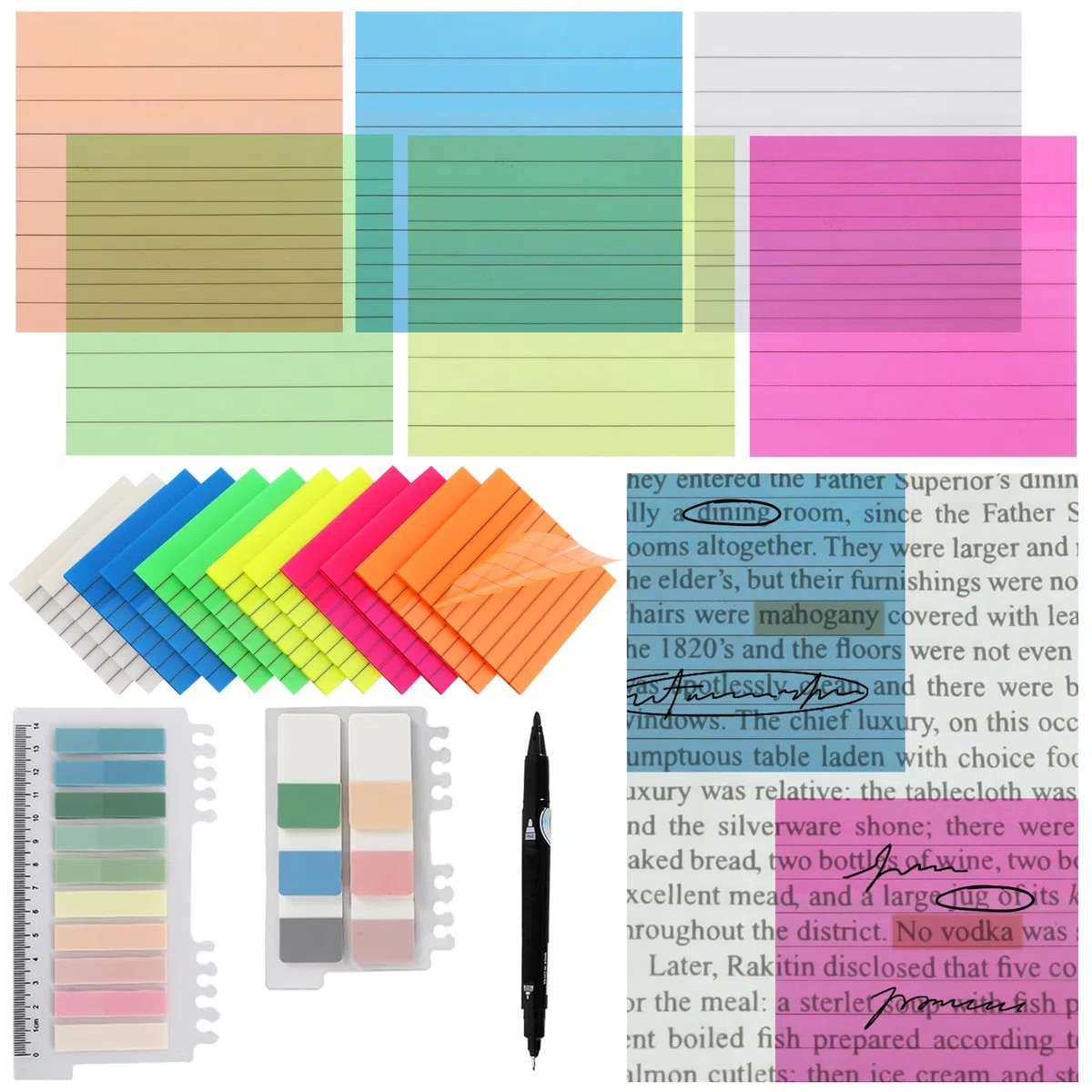 Vuzvuv 920 hojas de notas adhesivas transparentes con bolígrafo, juego de notas adhesivas translúcidas de 3 x 3 pulgadas para pestañas de la Biblia, pestañas de libros, suministros escolares de