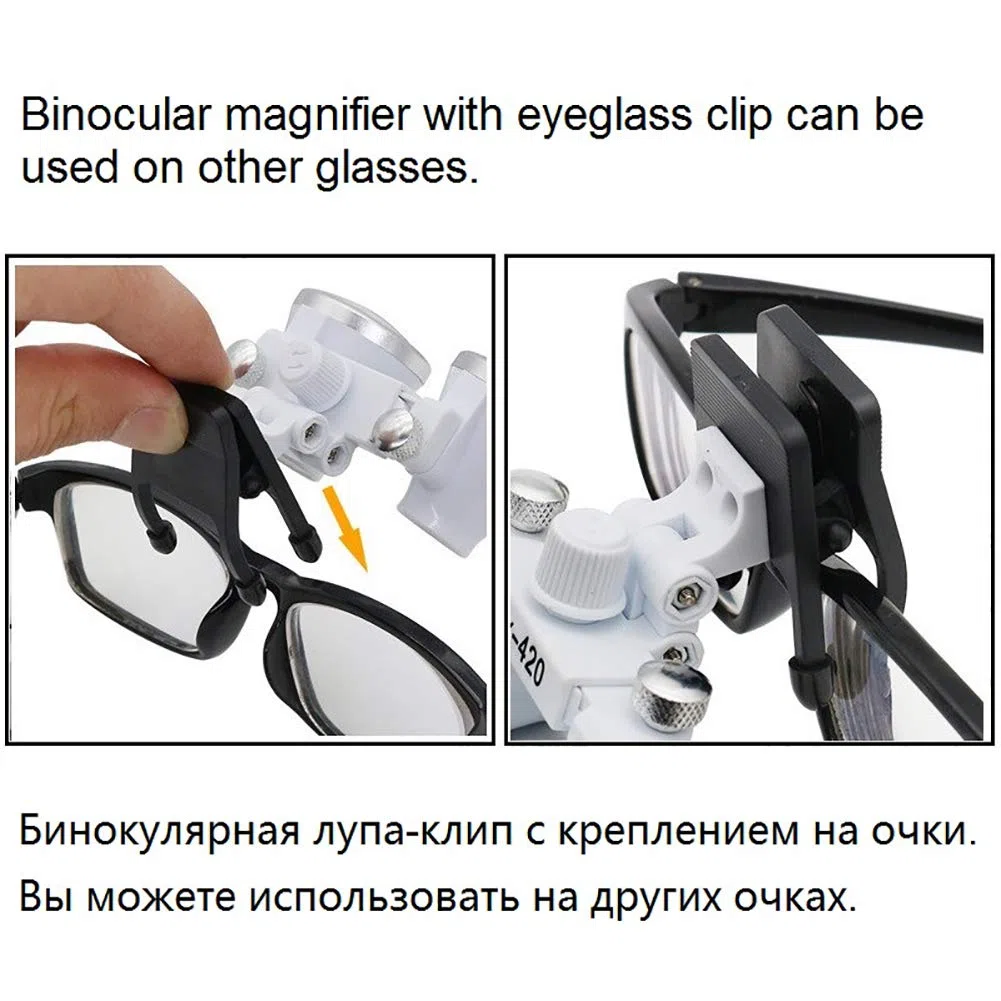 Lupa Binocular de 3,5 x 420 mm con Clip, Lupa de Laboratorio con Cabezal de Aumento y Clip para Gafas comunes.,