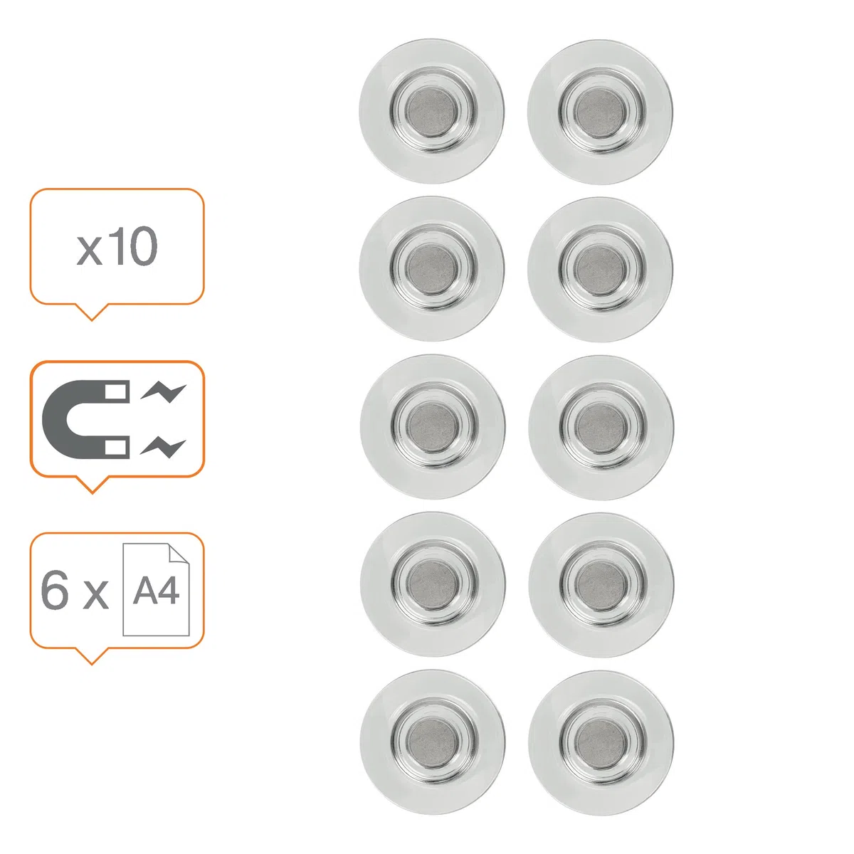 Nobo Imanes Extra Fuertes para Pizarras Magnéticas de Cristal y Tablones Planificadores, Sujeta hasta 6 Hojas A4 de 80gsm, Casa y Oficina, Pack de 10, 32mm, 1903854