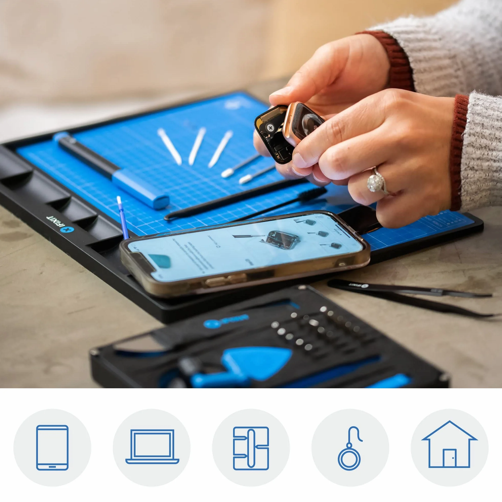 iFixit FixMat, alfombrilla de trabajo magnética con compartimentos para tornillos y componentes para reparaciones electrónicas, antiestática y escribible, con bolígrafo