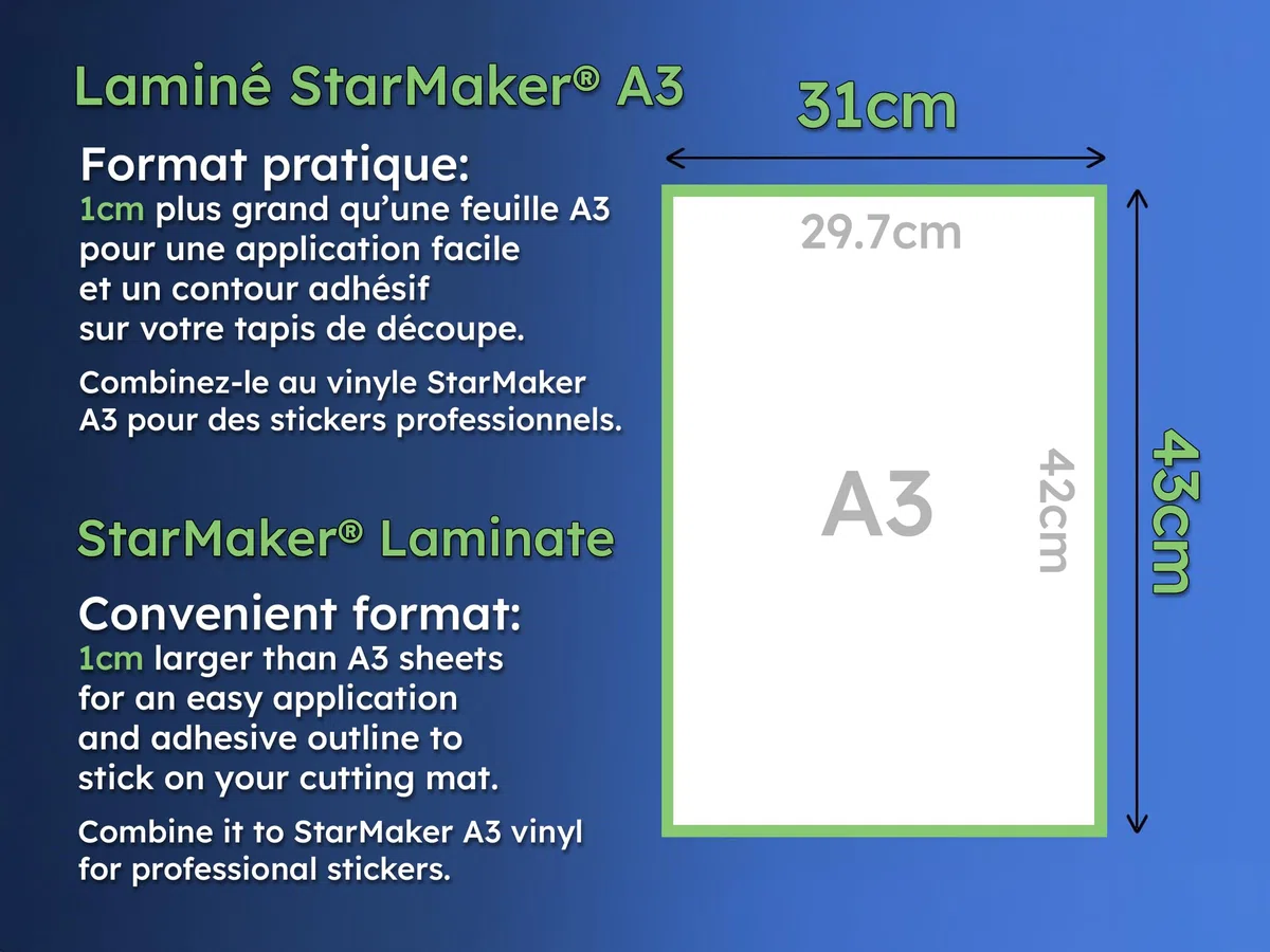 25 hojas A3, 30.7 x 43 cm, Láminas de laminación en frío MATE - Película plastificadora autoadhesiva para fotos y pegatinas - Compatible con plotter de corte
