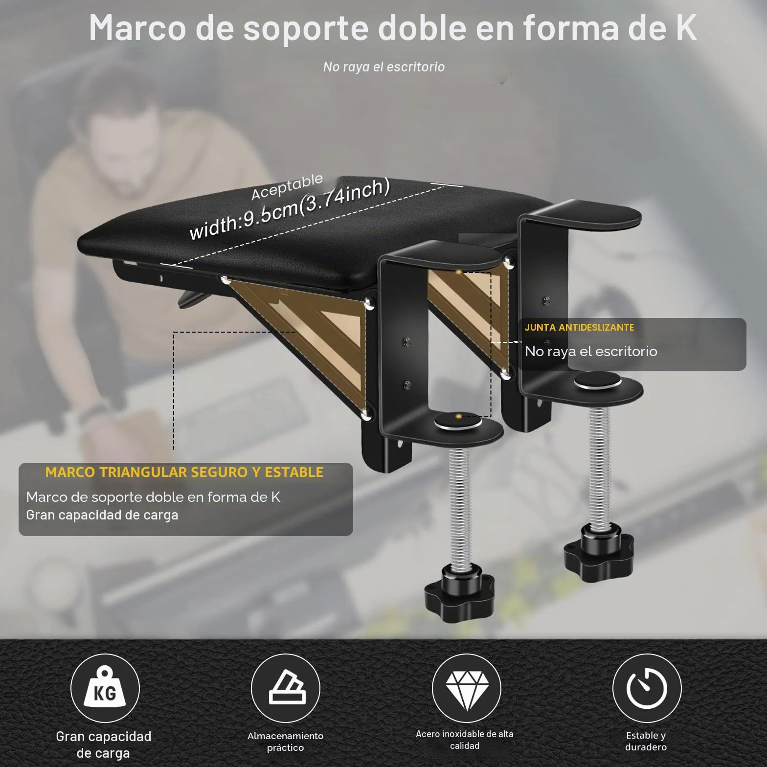 Reposabrazos para escritorio, Soporte de Codo Ergonómico Extensor de Escritorio de Ordenador Reposamuñecas para Soporte de Teclado en Casa y Oficina