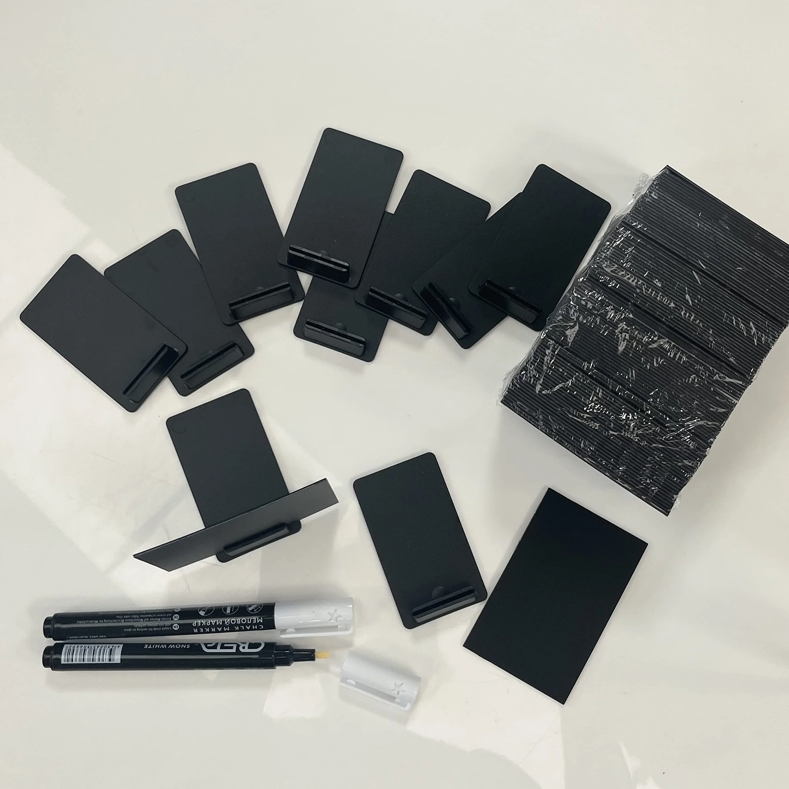 Tarjetas de precio Lote 100 + 100 soportes + 2 tizas, mini cuadros decorativos negros