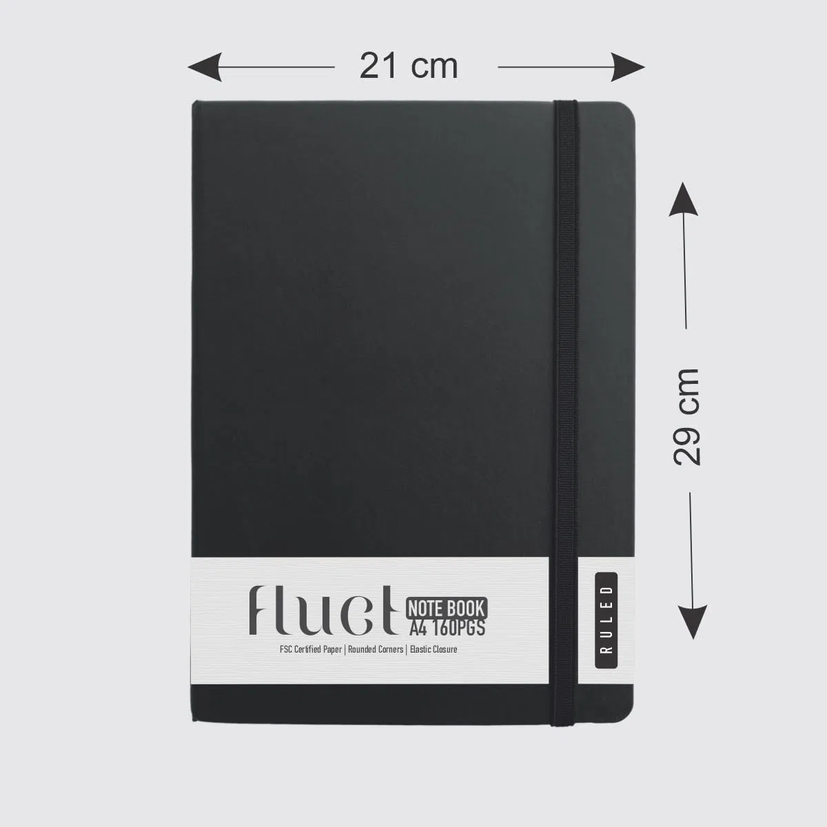 Anupam Fluct - Cuaderno rayado, 160 páginas, diario rayado, diario de papel grueso de 80 g/m², acabado mate A4, tapa de PVC, para escribir, suministros escolares de oficina (negro)