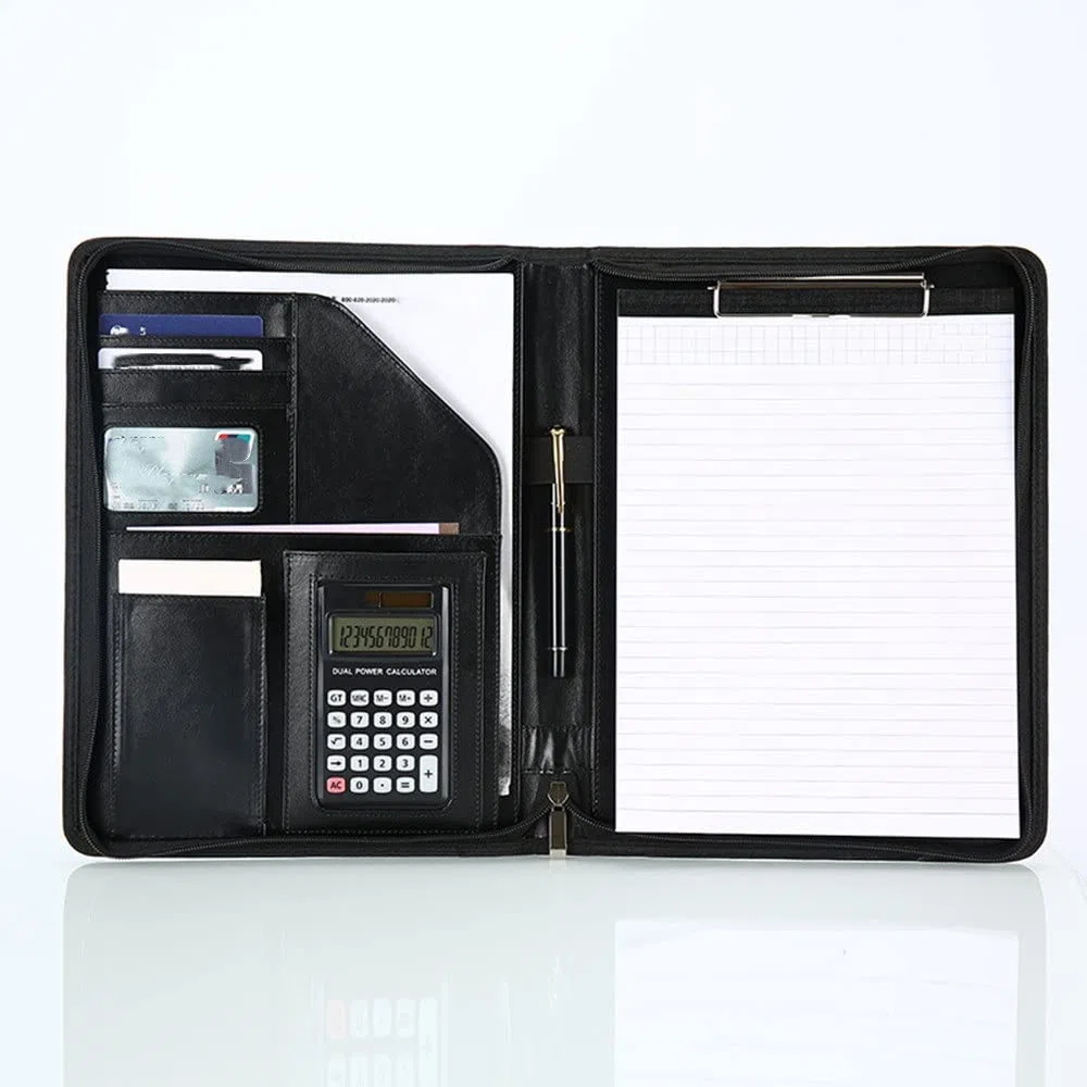 Carpeta de conferencias Business Padfolio, Organizador A4 Funda de cuero Carpeta de anillas de negocios Business con cremallera(Blu)