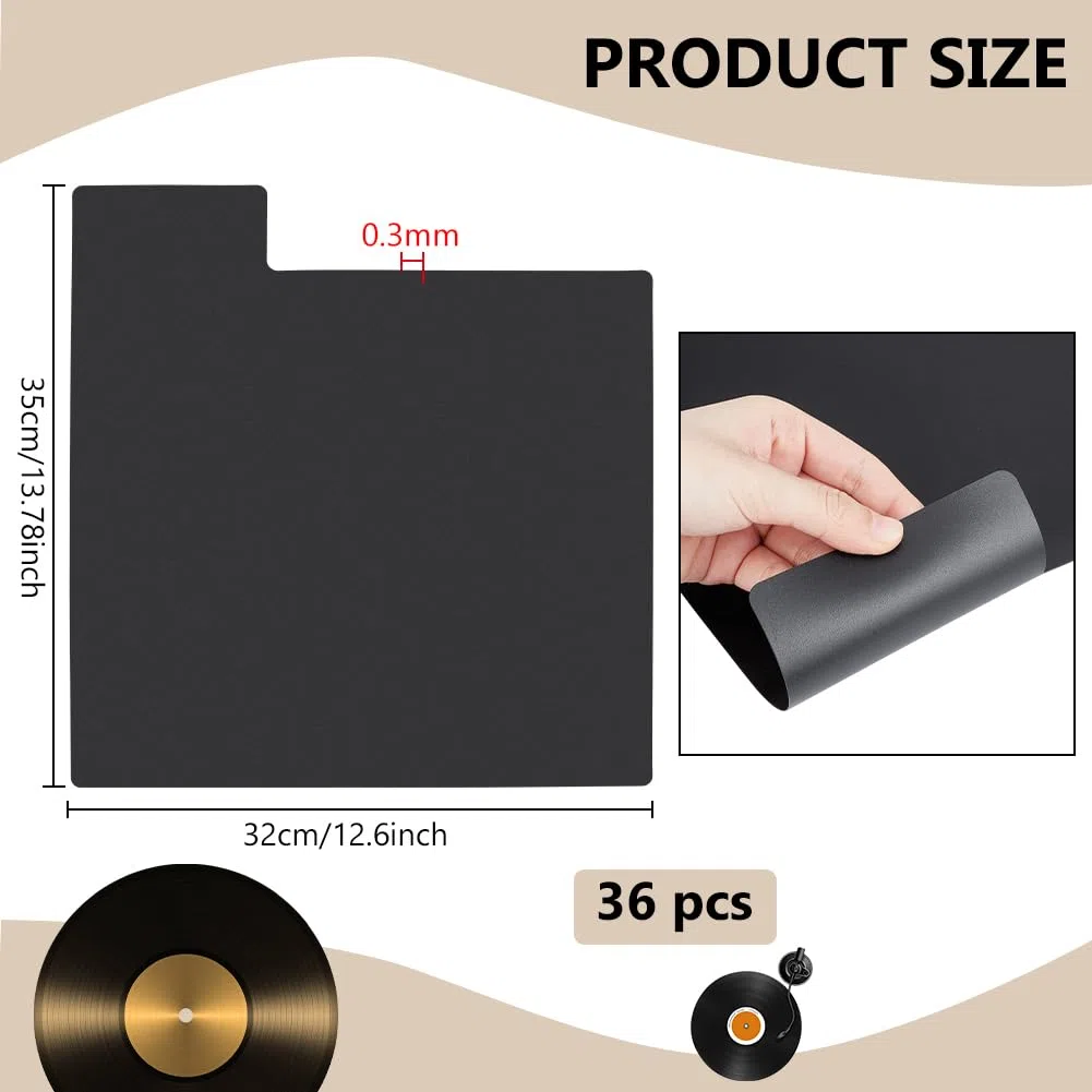 BENECREAT 36 separadores de discos de vinilo negros de plástico con pestañas para CD y DVD, accesorios para discos de vinilo, organizador para estantería, 35 x 32 cm