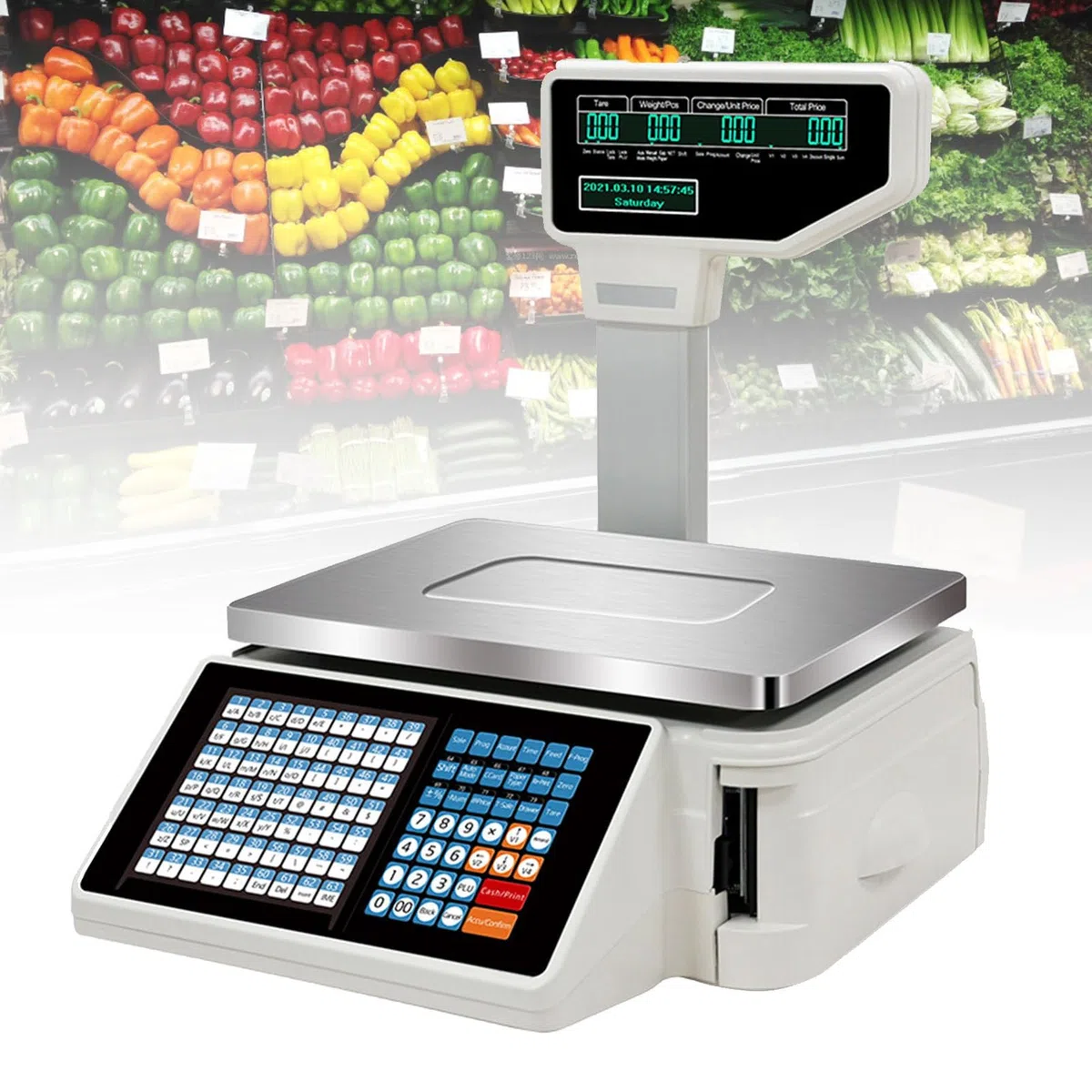 Balanza electrónica con cálculo de Precios e impresión de Etiquetas, balanza Comercial Digital con cálculo de Precios, balanza para Alimentos con Impresora térmica de Etiquetas.