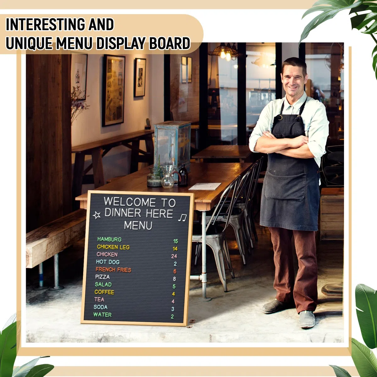 BBTO Letrero grande de fieltro de 24 x 30 pulgadas, tablero de letras intercambiable con cajas, menú de fieltro grande para anuncios de restaurantes, menús de restaurante